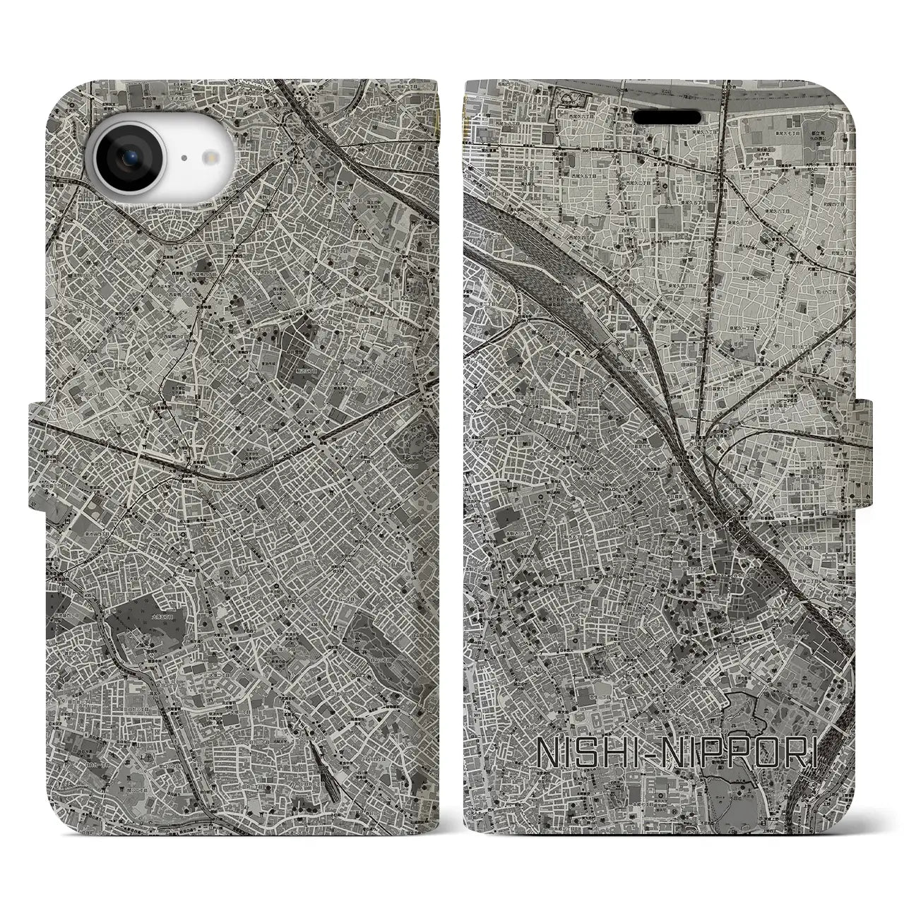 【西日暮里(東京都)】地図柄iPhoneケース(手帳タイプ)