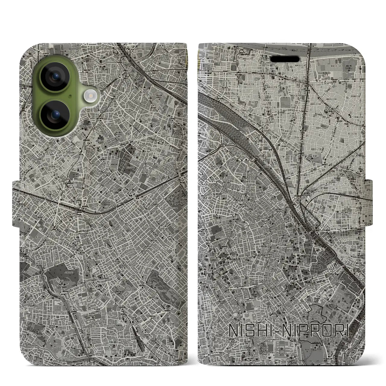 【西日暮里(東京都)】地図柄iPhoneケース(手帳タイプ)