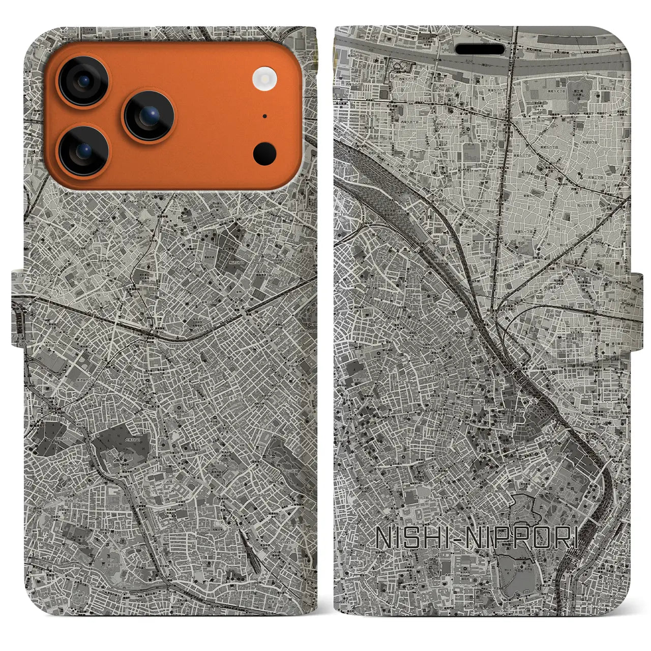 【西日暮里(東京都)】地図柄iPhoneケース(手帳タイプ)