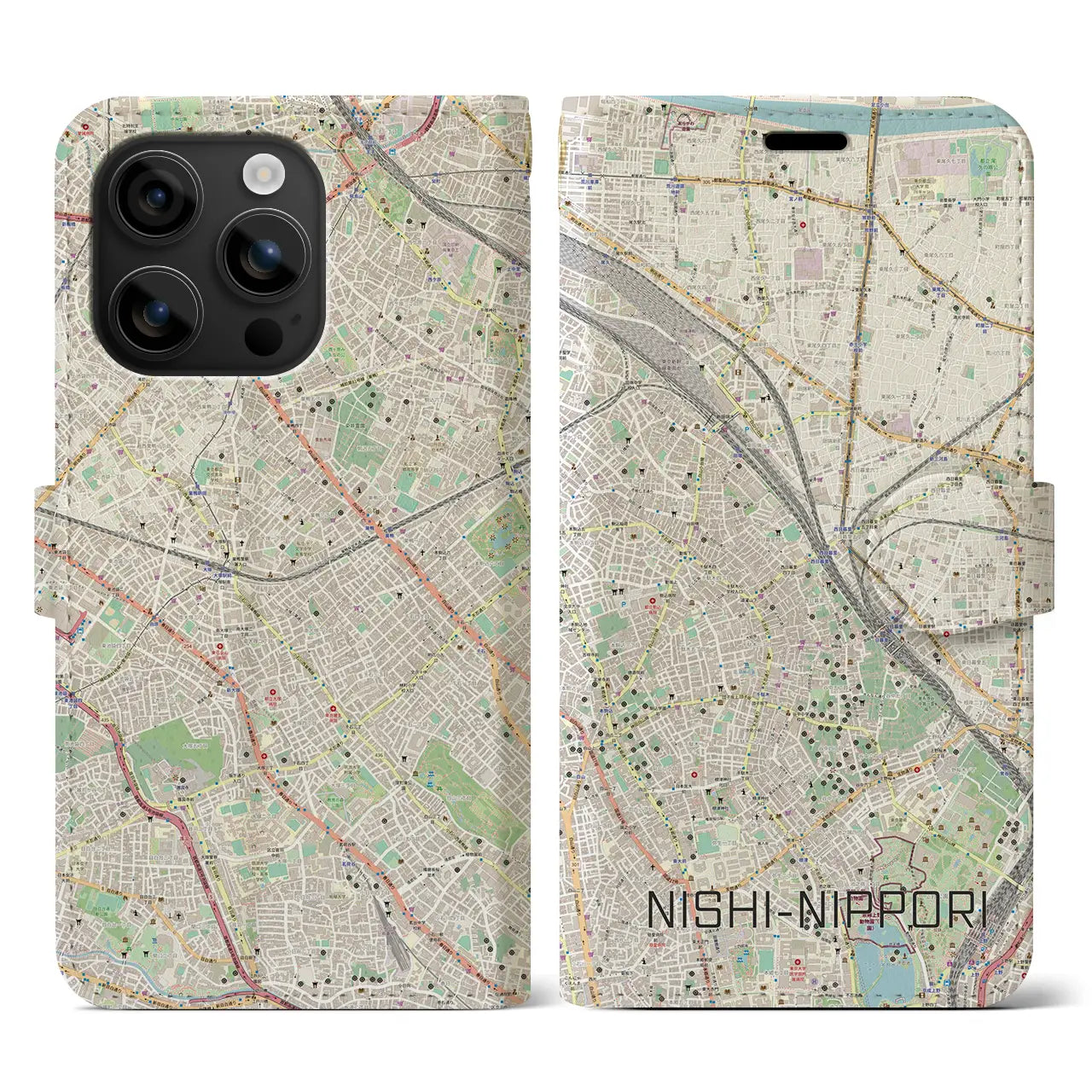 【西日暮里(東京都)】地図柄iPhoneケース(手帳タイプ)ナチュラル・iPhone 16 用