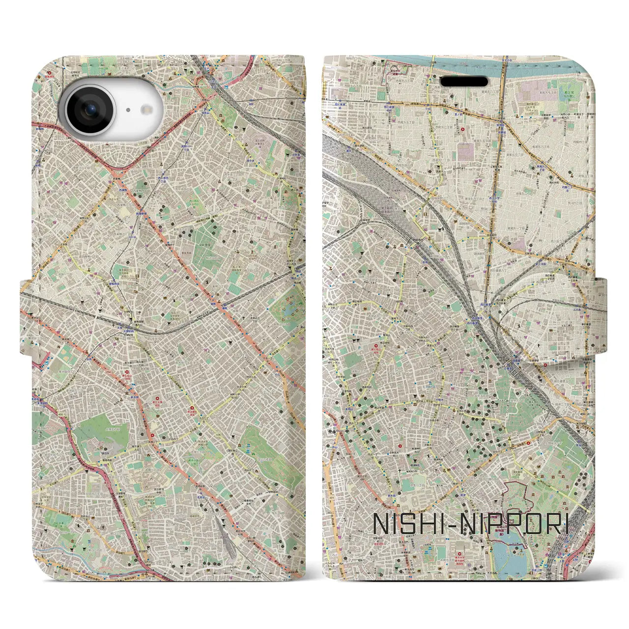 【西日暮里(東京都)】地図柄iPhoneケース(手帳タイプ)