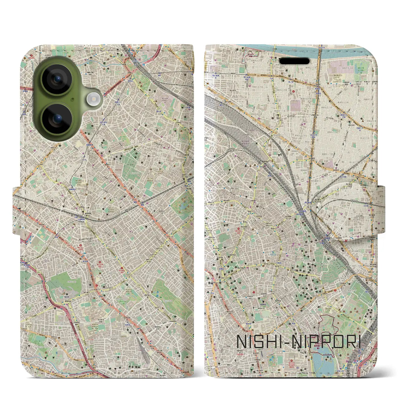 【西日暮里(東京都)】地図柄iPhoneケース(手帳タイプ)ナチュラル・iPhone 17 Pro Max 用