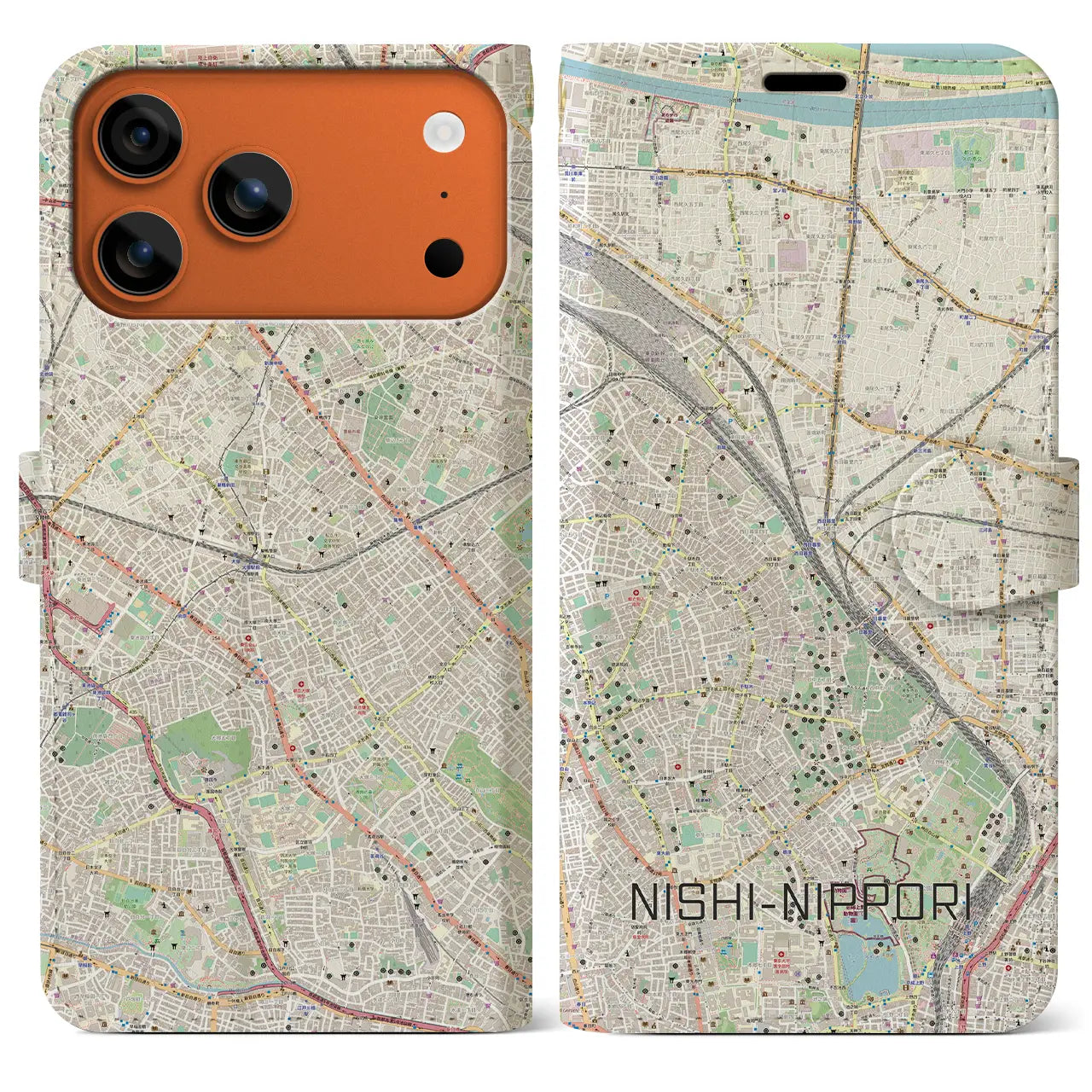 【西日暮里(東京都)】地図柄iPhoneケース(手帳タイプ)