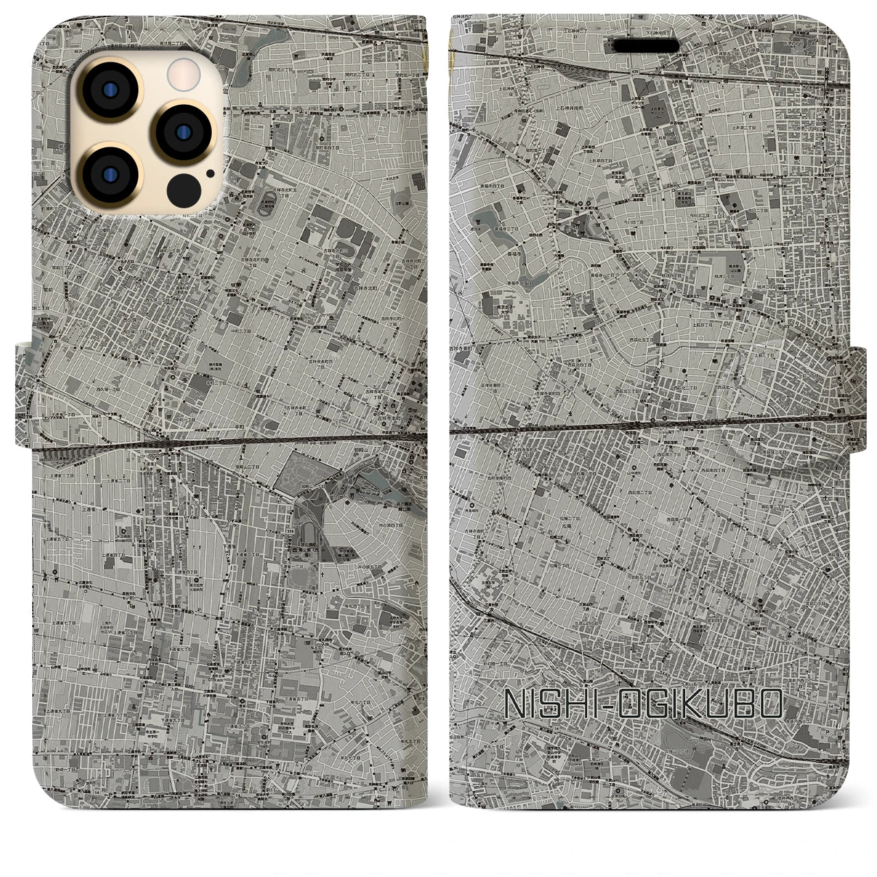 【西荻窪2(東京都)】地図柄iPhoneケース(手帳タイプ)モノトーン・iPhone 12 Pro Max 用