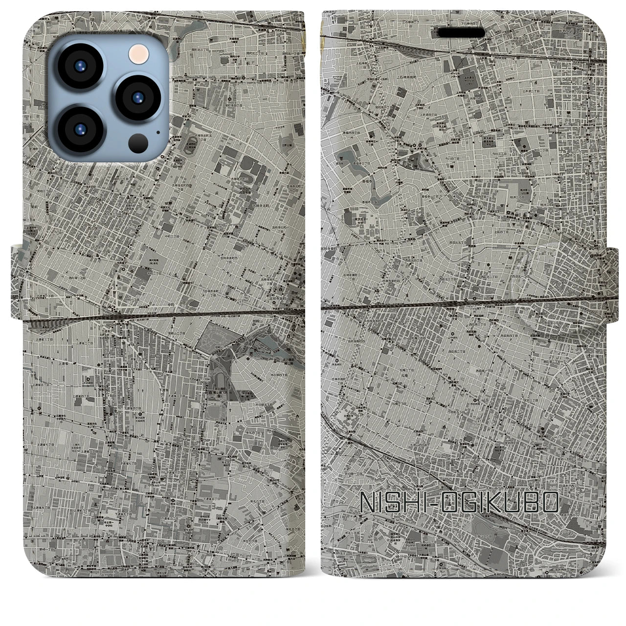 【西荻窪2(東京都)】地図柄iPhoneケース(手帳タイプ)モノトーン・iPhone 13 Pro Max 用