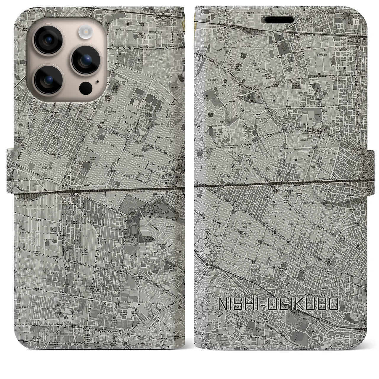 【西荻窪2(東京都)】地図柄iPhoneケース(手帳タイプ)モノトーン・iPhone 16 Plus 用
