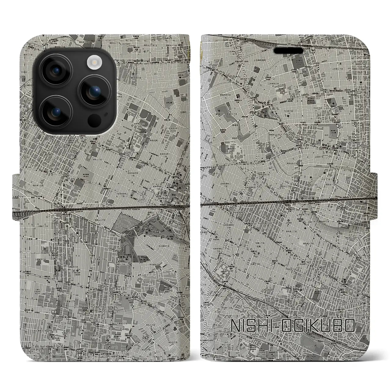 【西荻窪2(東京都)】地図柄iPhoneケース(手帳タイプ)モノトーン・iPhone 16 用