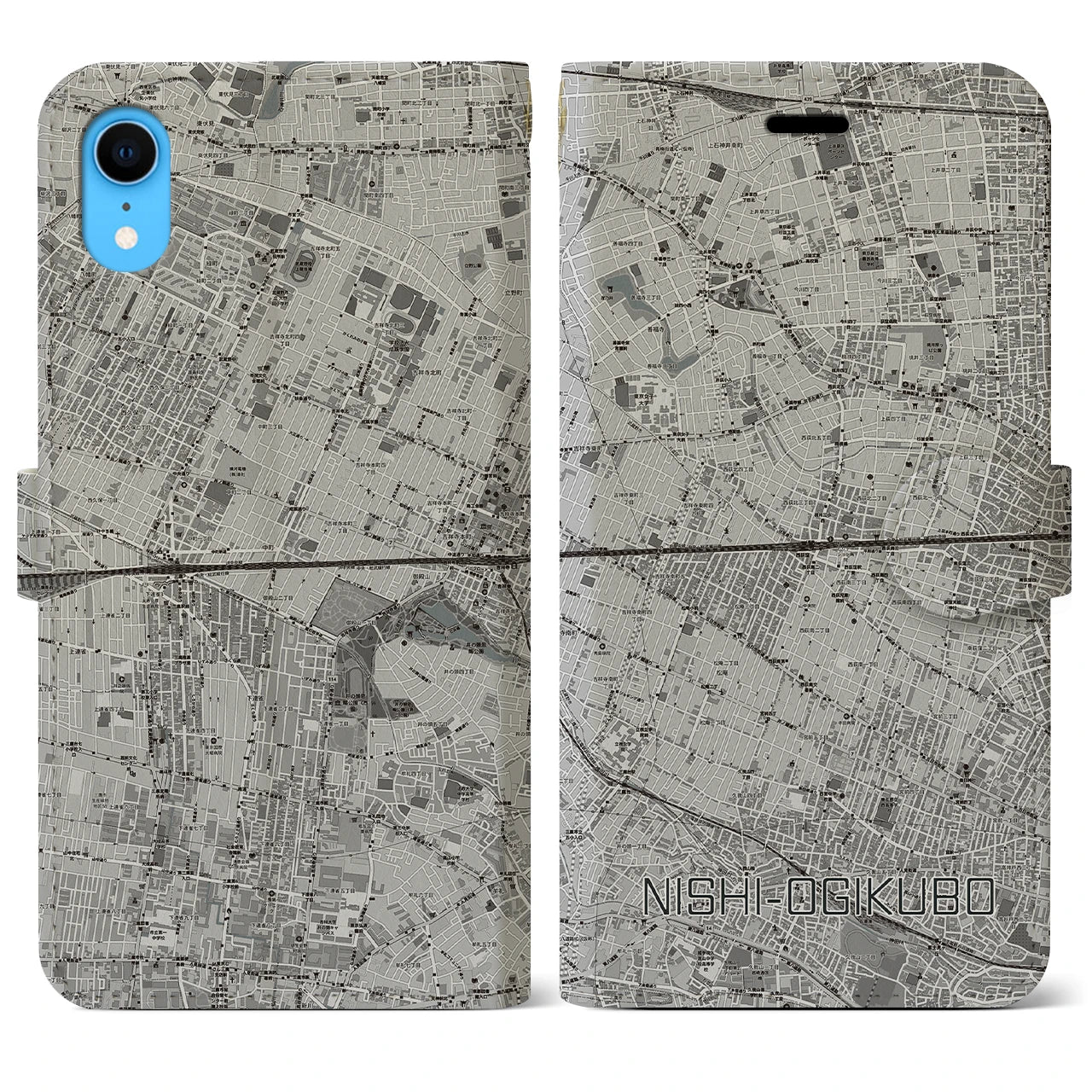【西荻窪2(東京都)】地図柄iPhoneケース(手帳タイプ)モノトーン・iPhone XR 用
