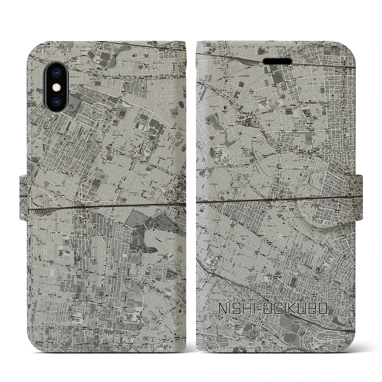 【西荻窪2(東京都)】地図柄iPhoneケース(手帳タイプ)モノトーン・iPhone XS / X 用