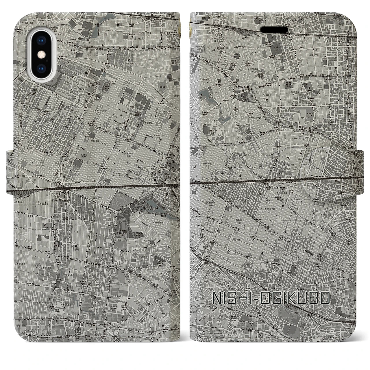 【西荻窪2(東京都)】地図柄iPhoneケース(手帳タイプ)モノトーン・iPhone XS Max 用