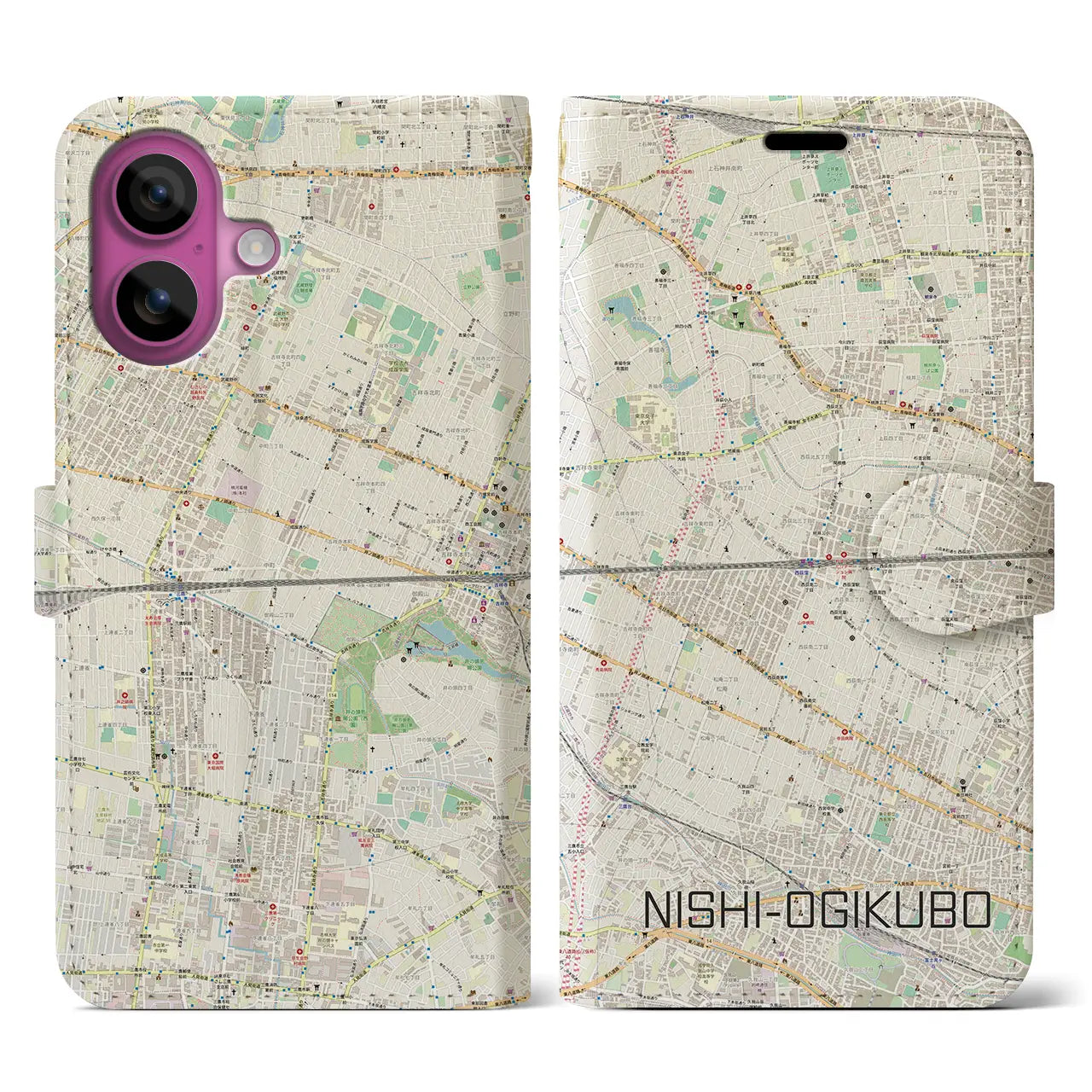 【西荻窪2(東京都)】地図柄iPhoneケース(手帳タイプ)ナチュラル・iPhone 16 Pro 用