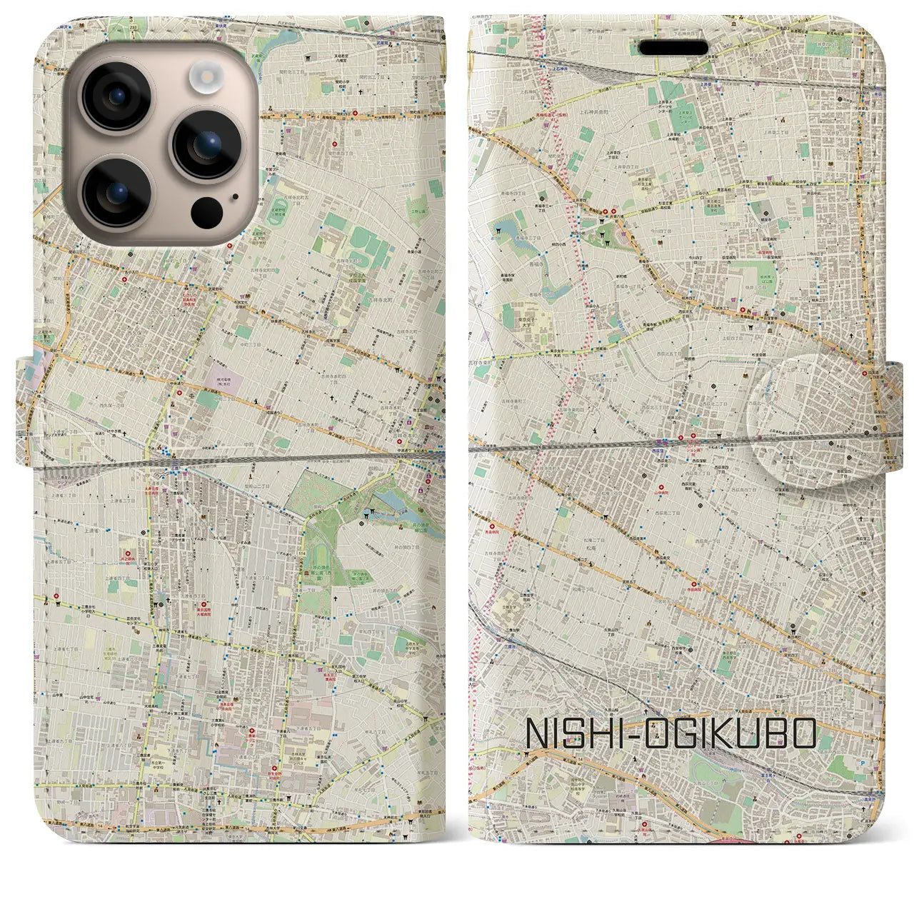 【西荻窪2(東京都)】地図柄iPhoneケース(手帳タイプ)ナチュラル・iPhone 16 Plus 用