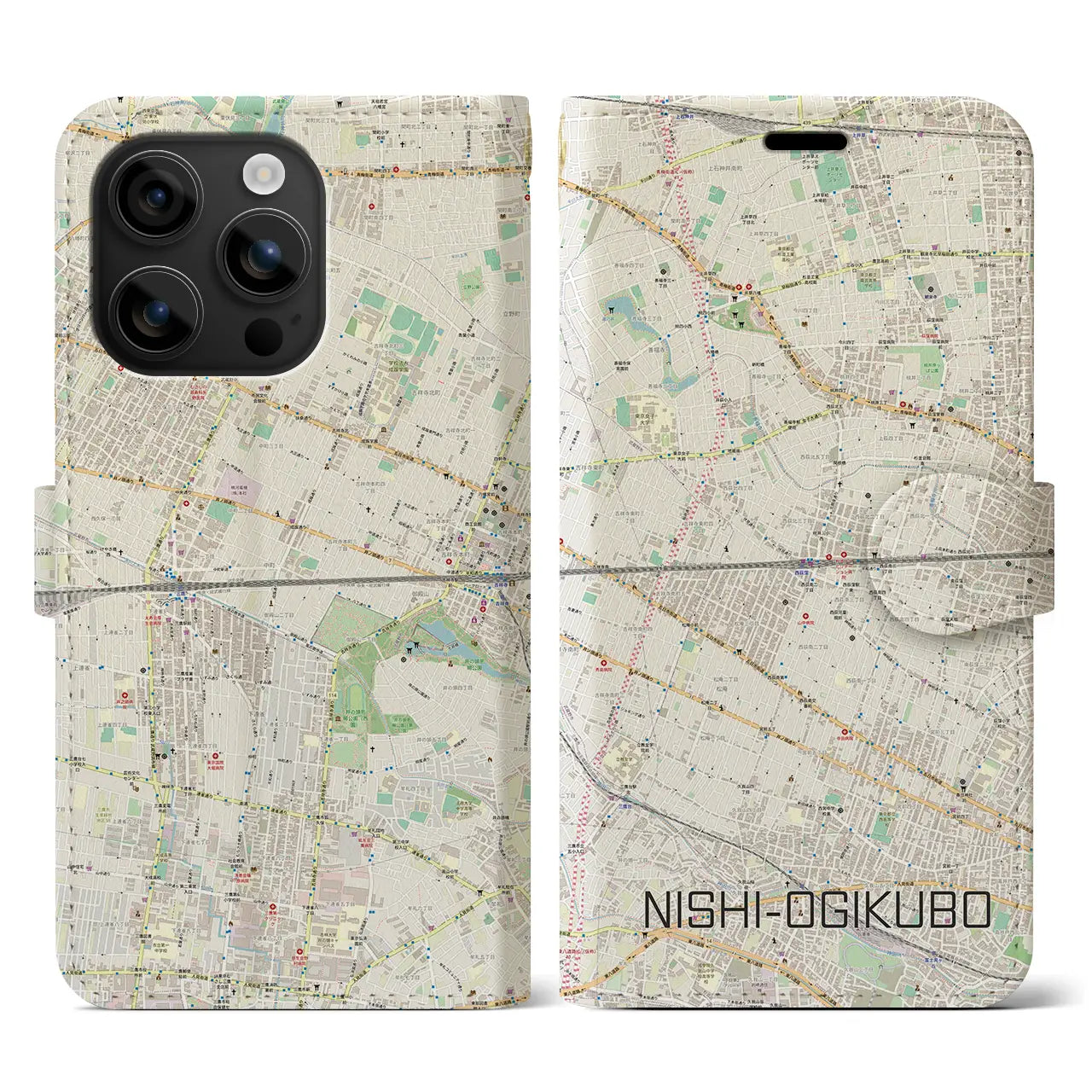 【西荻窪2(東京都)】地図柄iPhoneケース(手帳タイプ)ナチュラル・iPhone 16 用