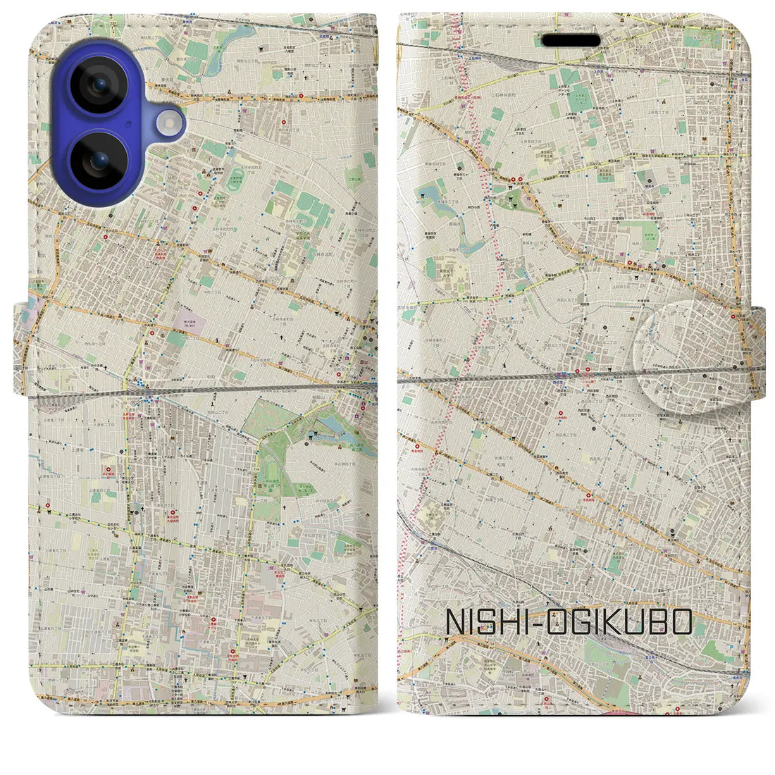 【西荻窪2(東京都)】地図柄iPhoneケース(手帳タイプ)ナチュラル・iPhone 16 Pro Max 用