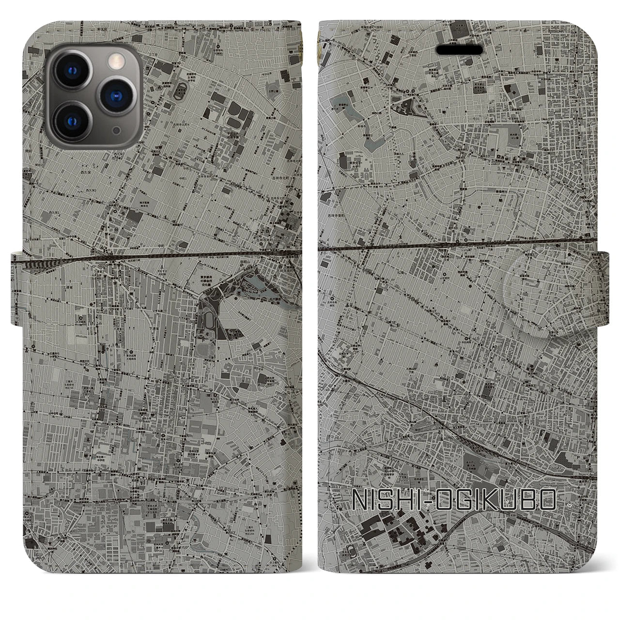 【西荻窪(東京都)】地図柄iPhoneケース(手帳タイプ)モノトーン・iPhone 11 Pro Max 用
