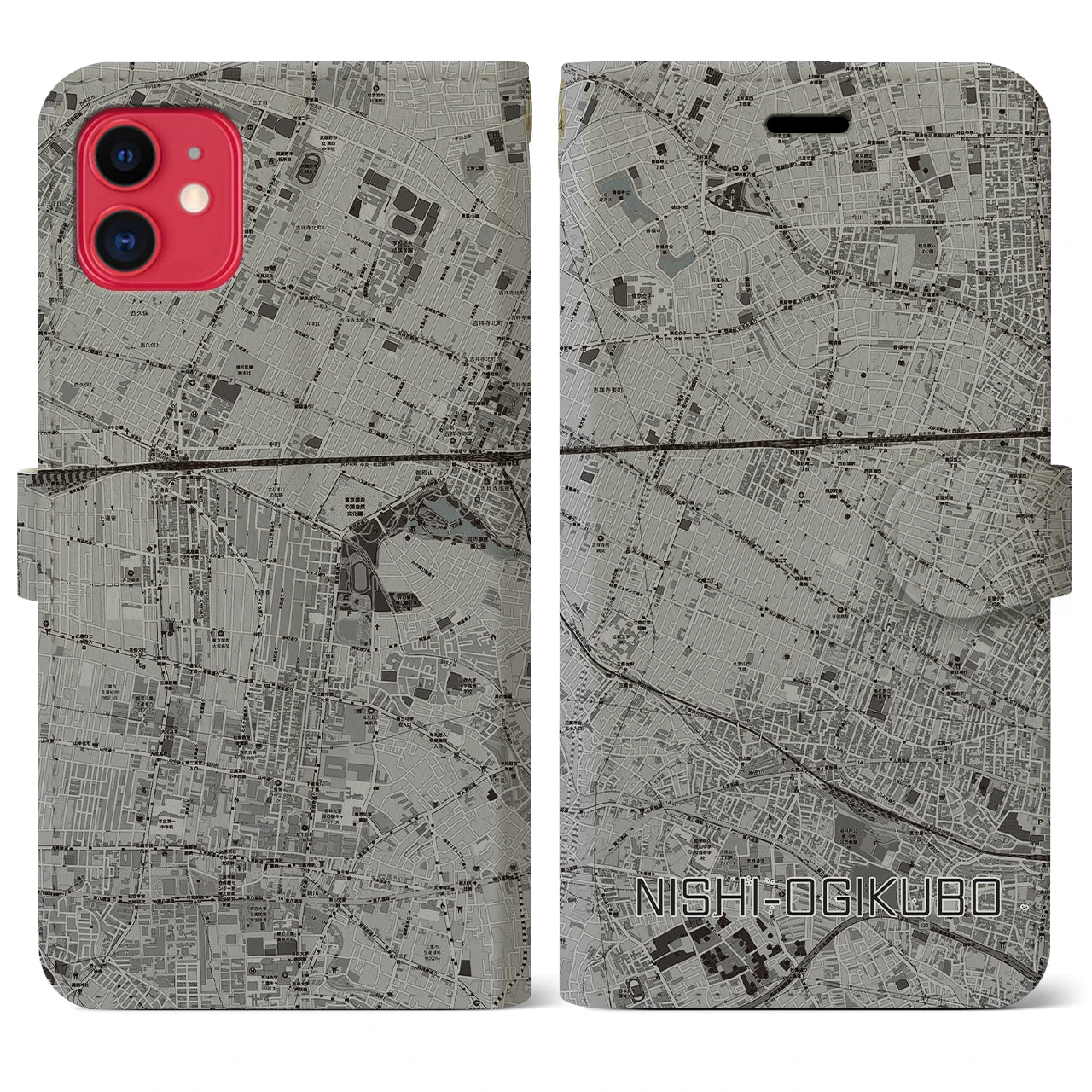 【西荻窪(東京都)】地図柄iPhoneケース(手帳タイプ)モノトーン・iPhone 11 用