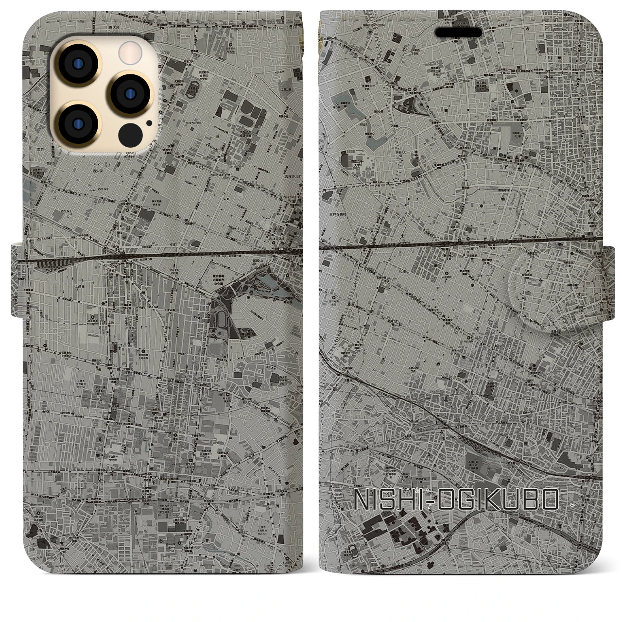 【西荻窪(東京都)】地図柄iPhoneケース(手帳タイプ)モノトーン・iPhone 12 Pro Max 用