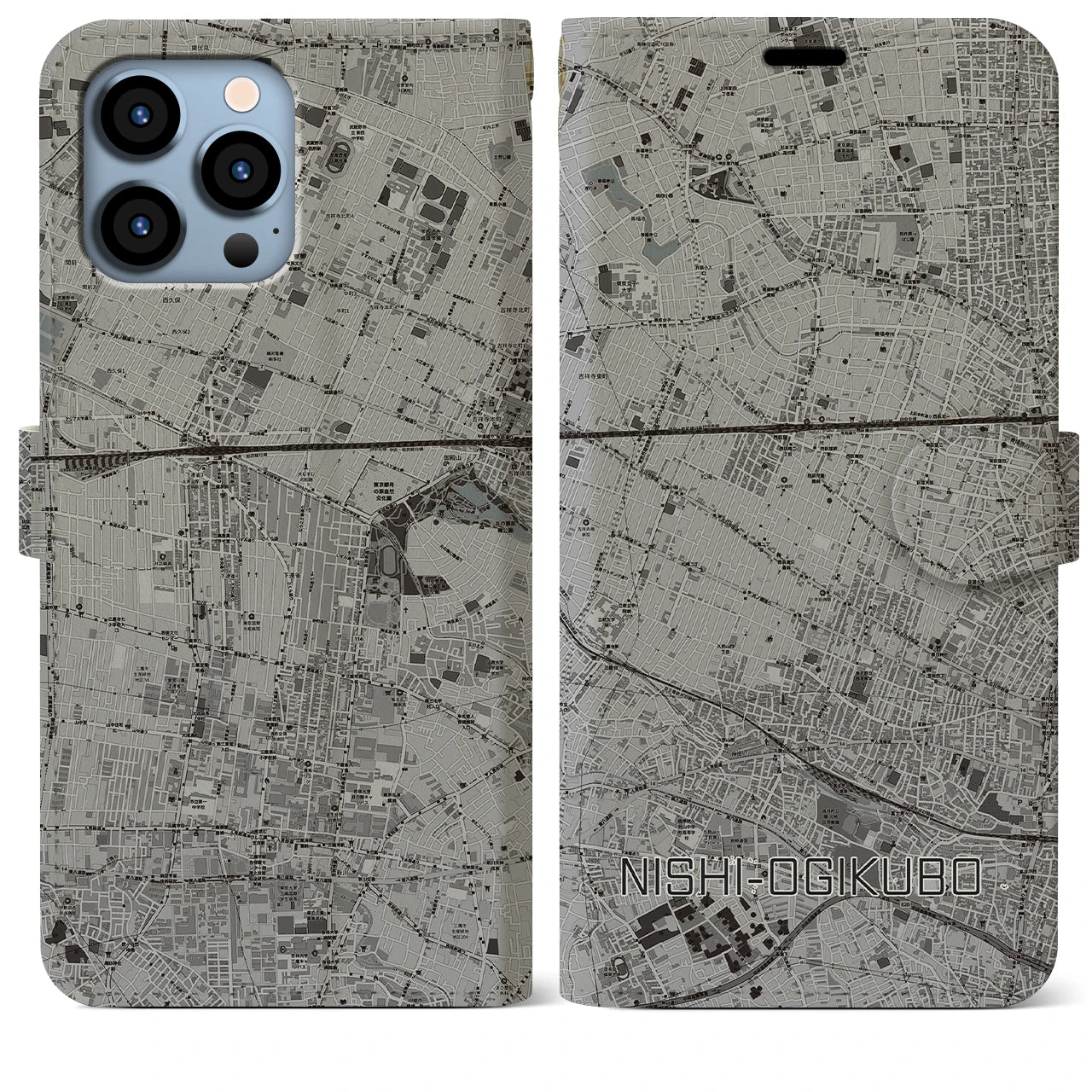 【西荻窪(東京都)】地図柄iPhoneケース(手帳タイプ)モノトーン・iPhone 13 Pro Max 用