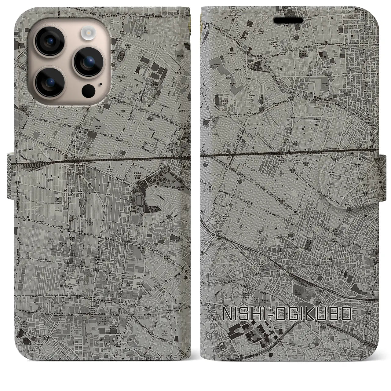 【西荻窪(東京都)】地図柄iPhoneケース(手帳タイプ)モノトーン・iPhone 16 Plus 用