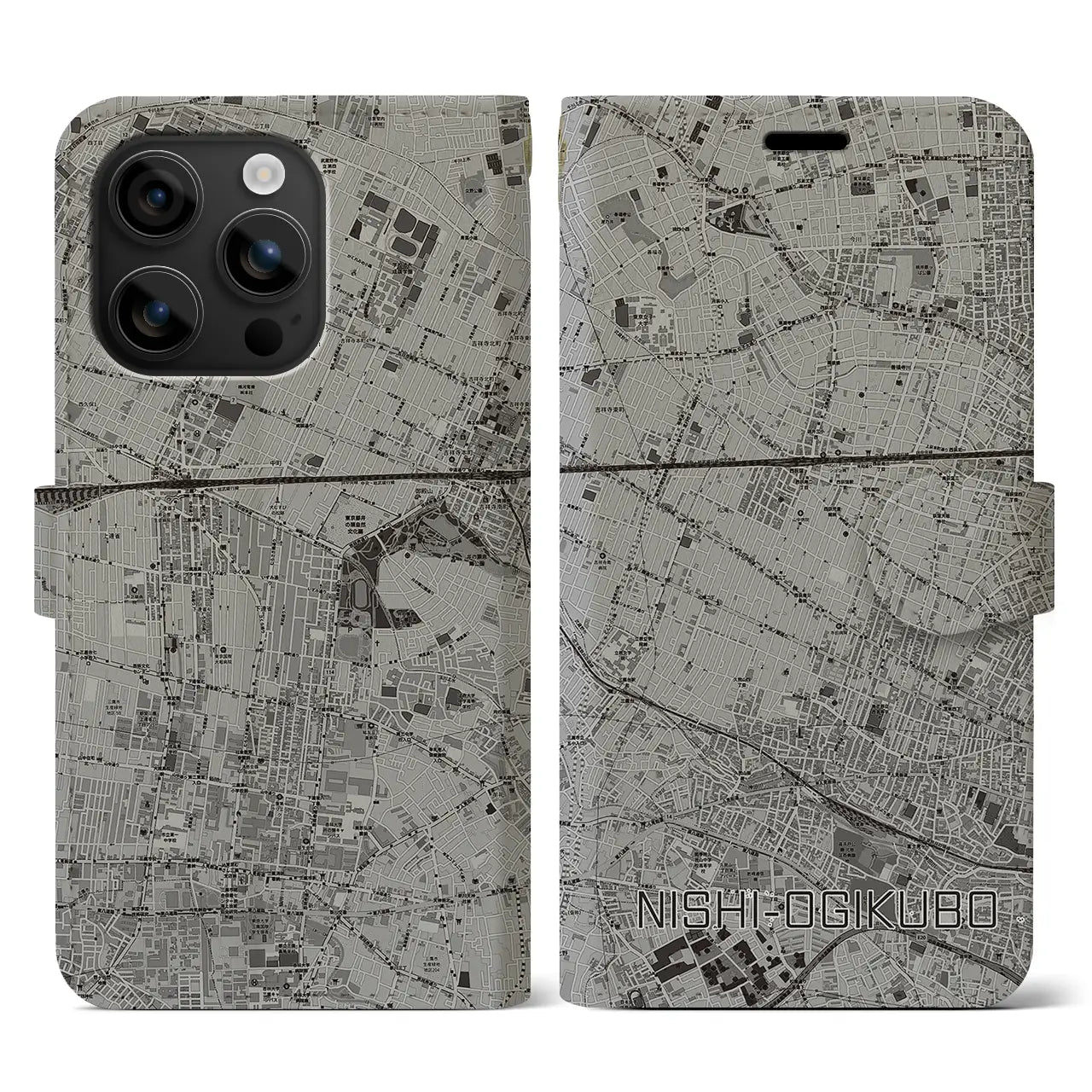 【西荻窪(東京都)】地図柄iPhoneケース(手帳タイプ)モノトーン・iPhone 16 用