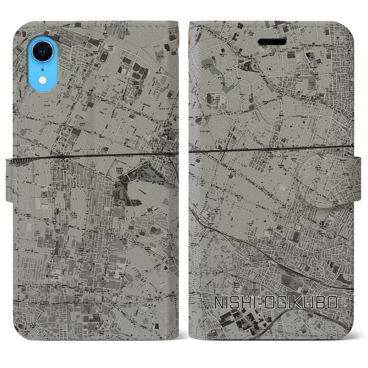 【西荻窪(東京都)】地図柄iPhoneケース(手帳タイプ)モノトーン・iPhone XR 用