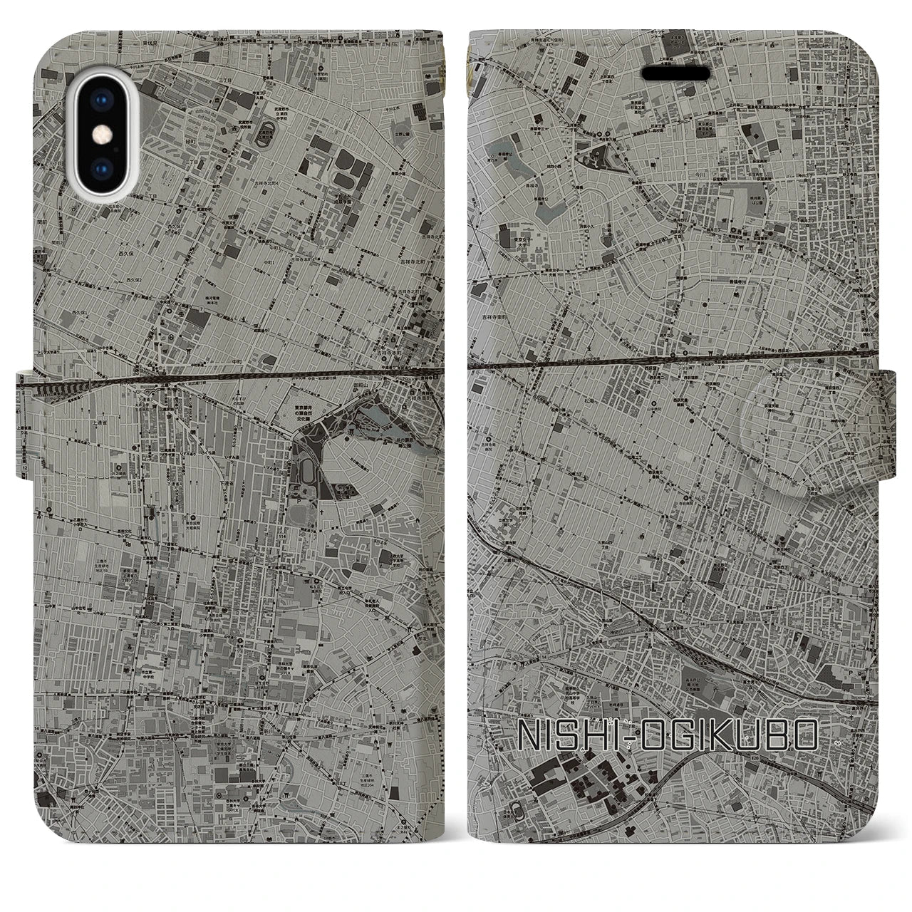【西荻窪(東京都)】地図柄iPhoneケース(手帳タイプ)モノトーン・iPhone XS Max 用