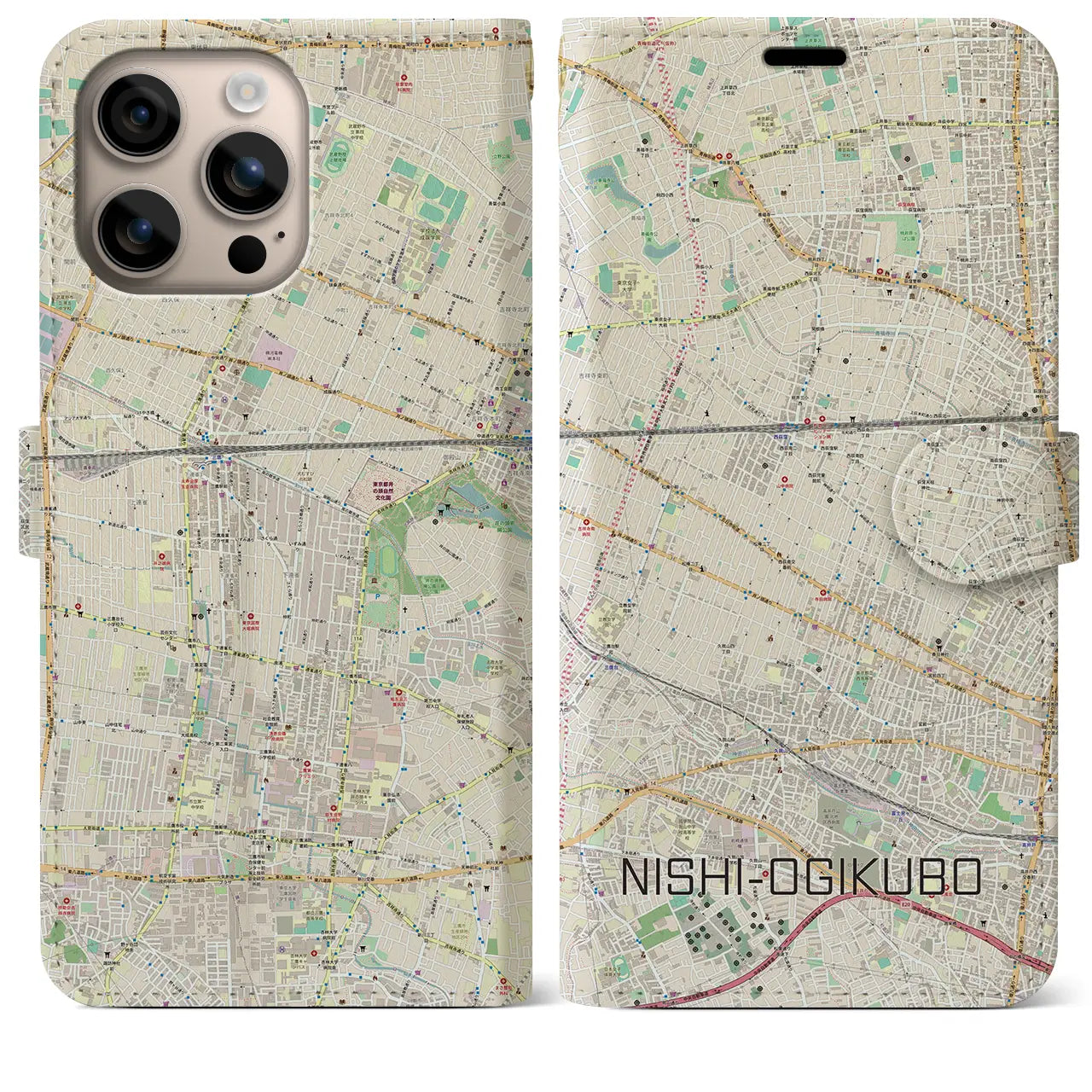 【西荻窪(東京都)】地図柄iPhoneケース(手帳タイプ)ナチュラル・iPhone 16 Plus 用