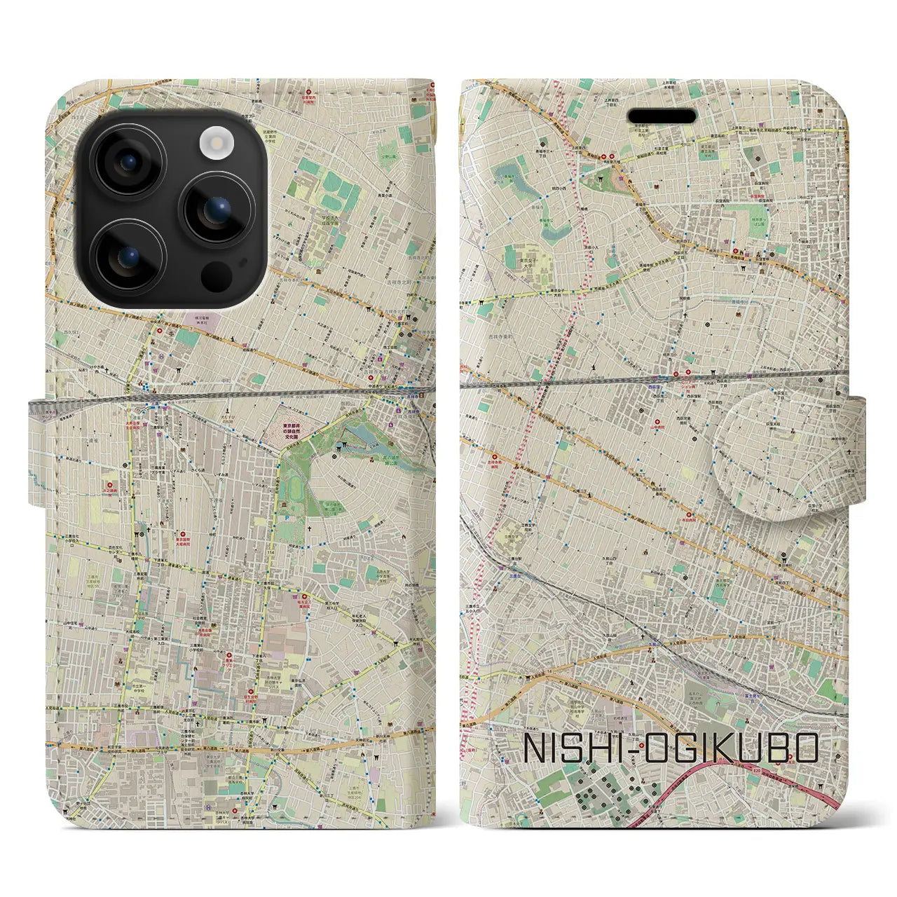 【西荻窪(東京都)】地図柄iPhoneケース(手帳タイプ)ナチュラル・iPhone 16 用