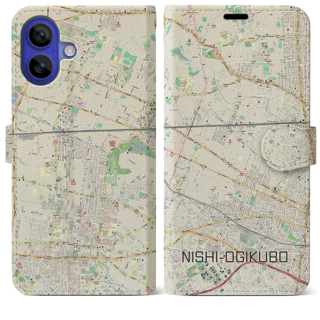 【西荻窪(東京都)】地図柄iPhoneケース(手帳タイプ)ナチュラル・iPhone 16 Pro Max 用