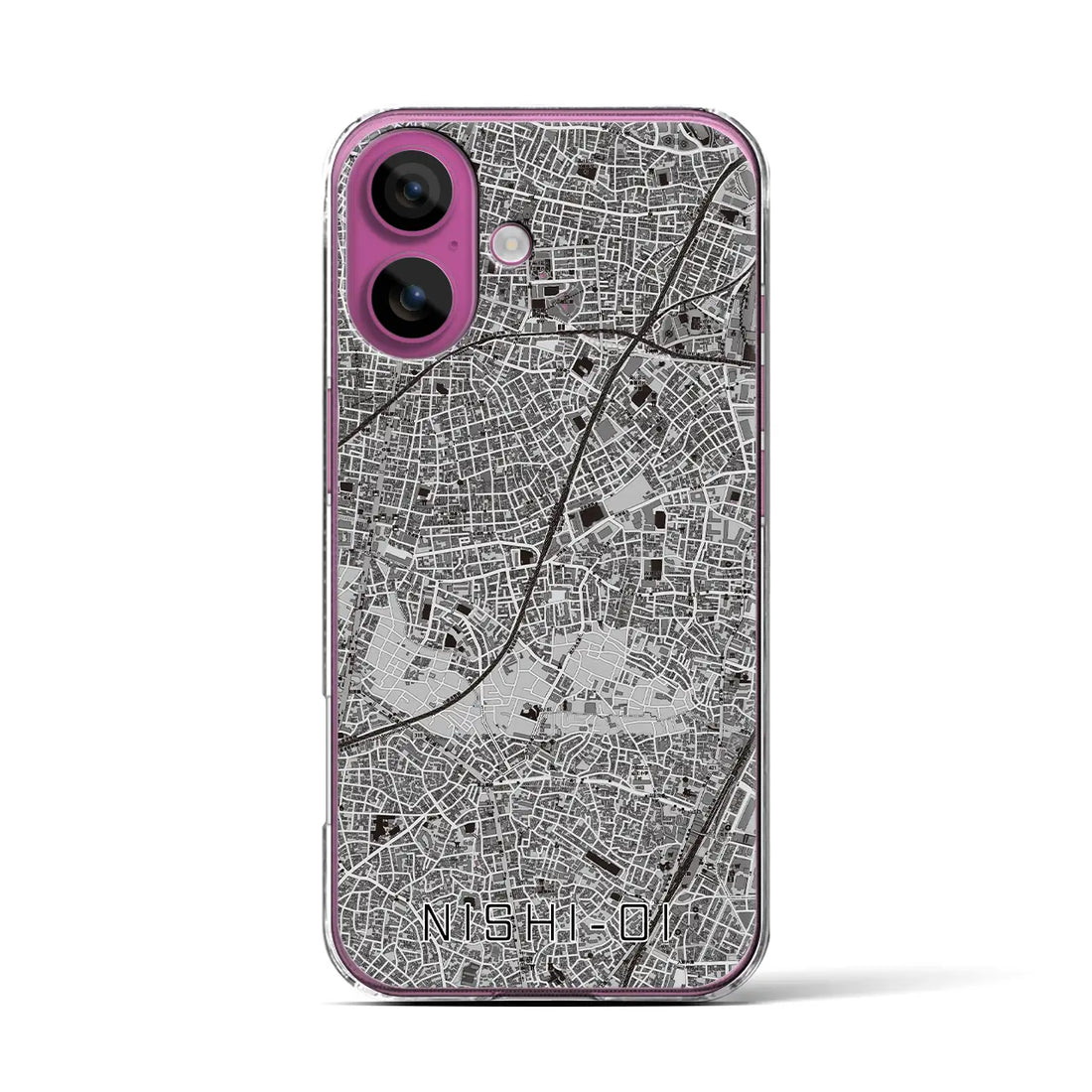 【西大井(東京都)】地図柄iPhoneケース(クリアタイプ)モノトーン・iPhone 16 Pro 用