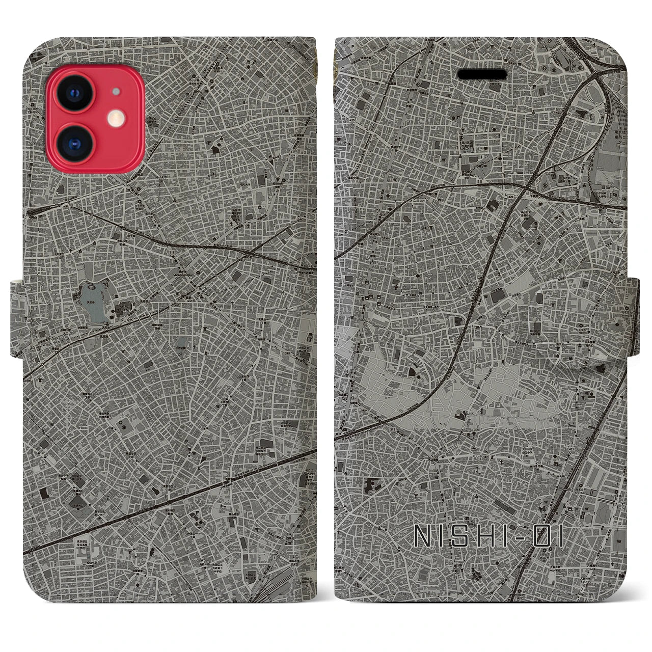 【西大井(東京都)】地図柄iPhoneケース(手帳タイプ)モノトーン・iPhone 11 用