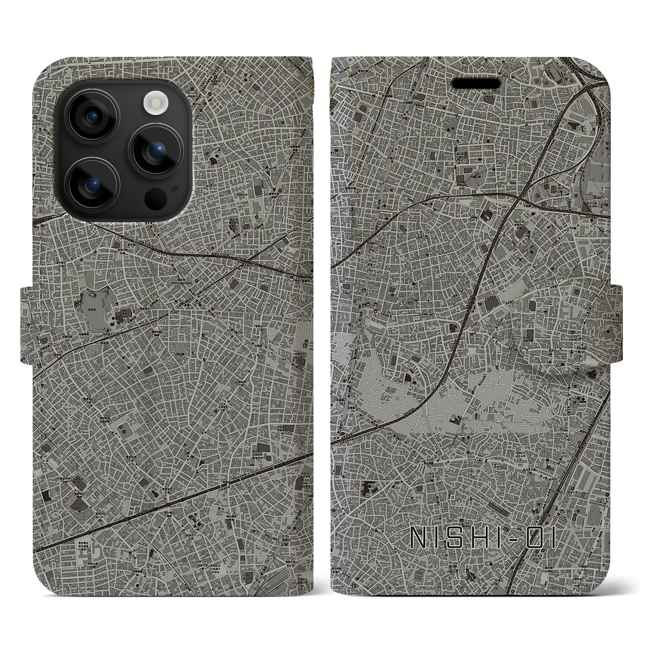 【西大井(東京都)】地図柄iPhoneケース(手帳タイプ)モノトーン・iPhone 16 用