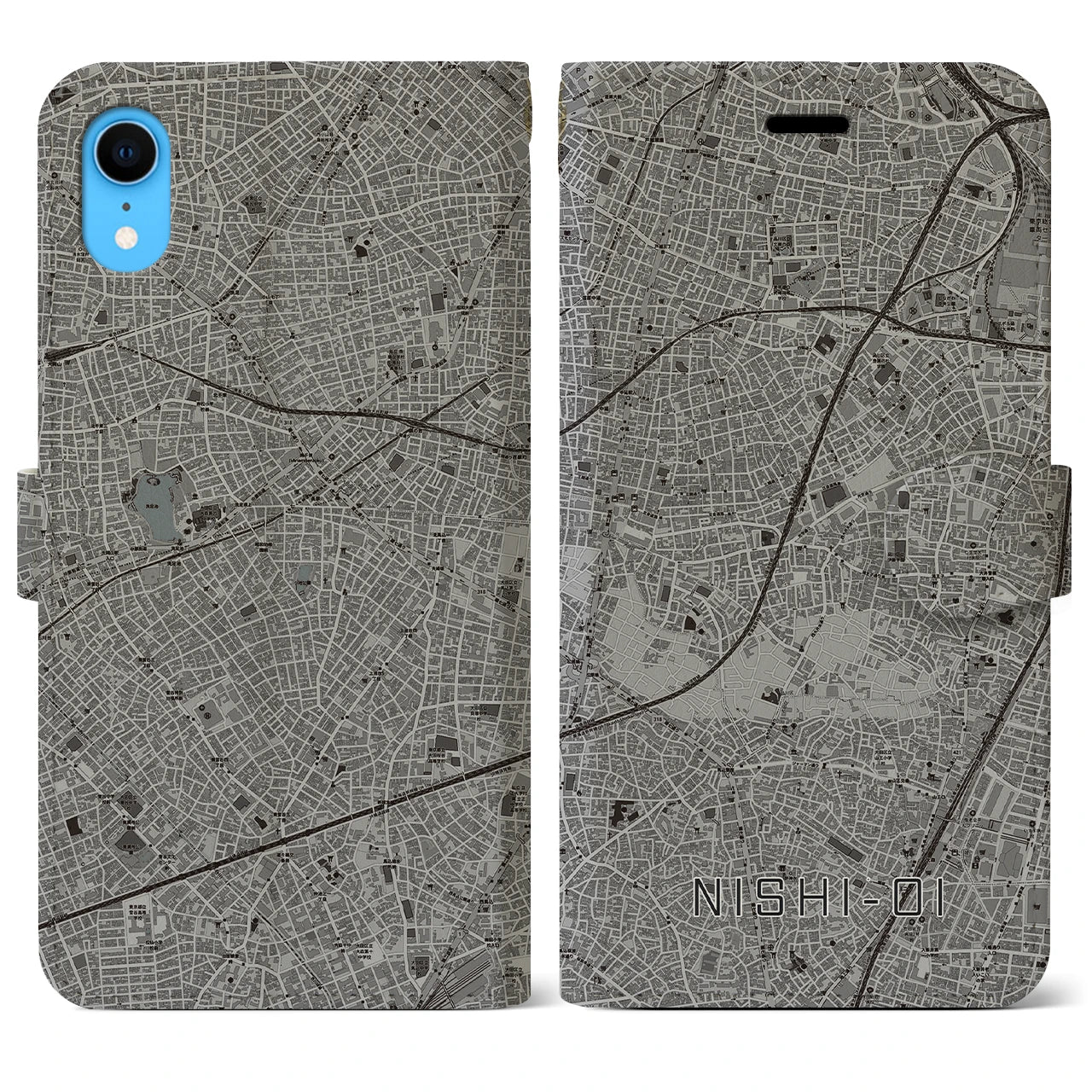 【西大井(東京都)】地図柄iPhoneケース(手帳タイプ)モノトーン・iPhone XR 用