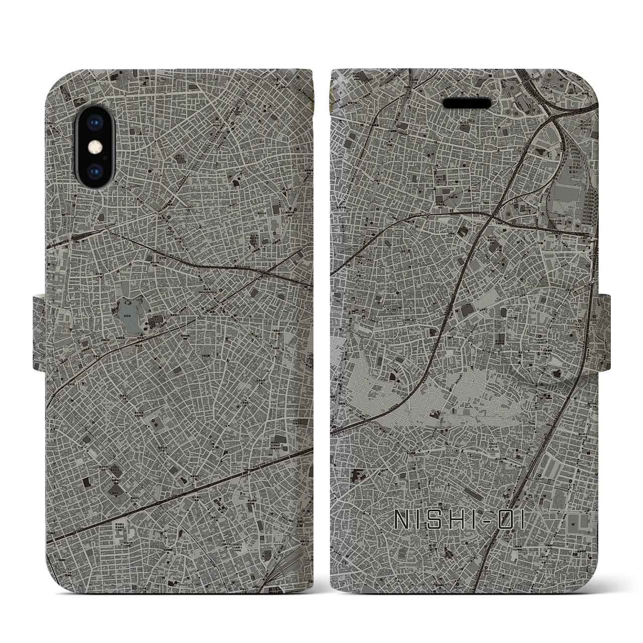 【西大井(東京都)】地図柄iPhoneケース(手帳タイプ)モノトーン・iPhone XS / X 用