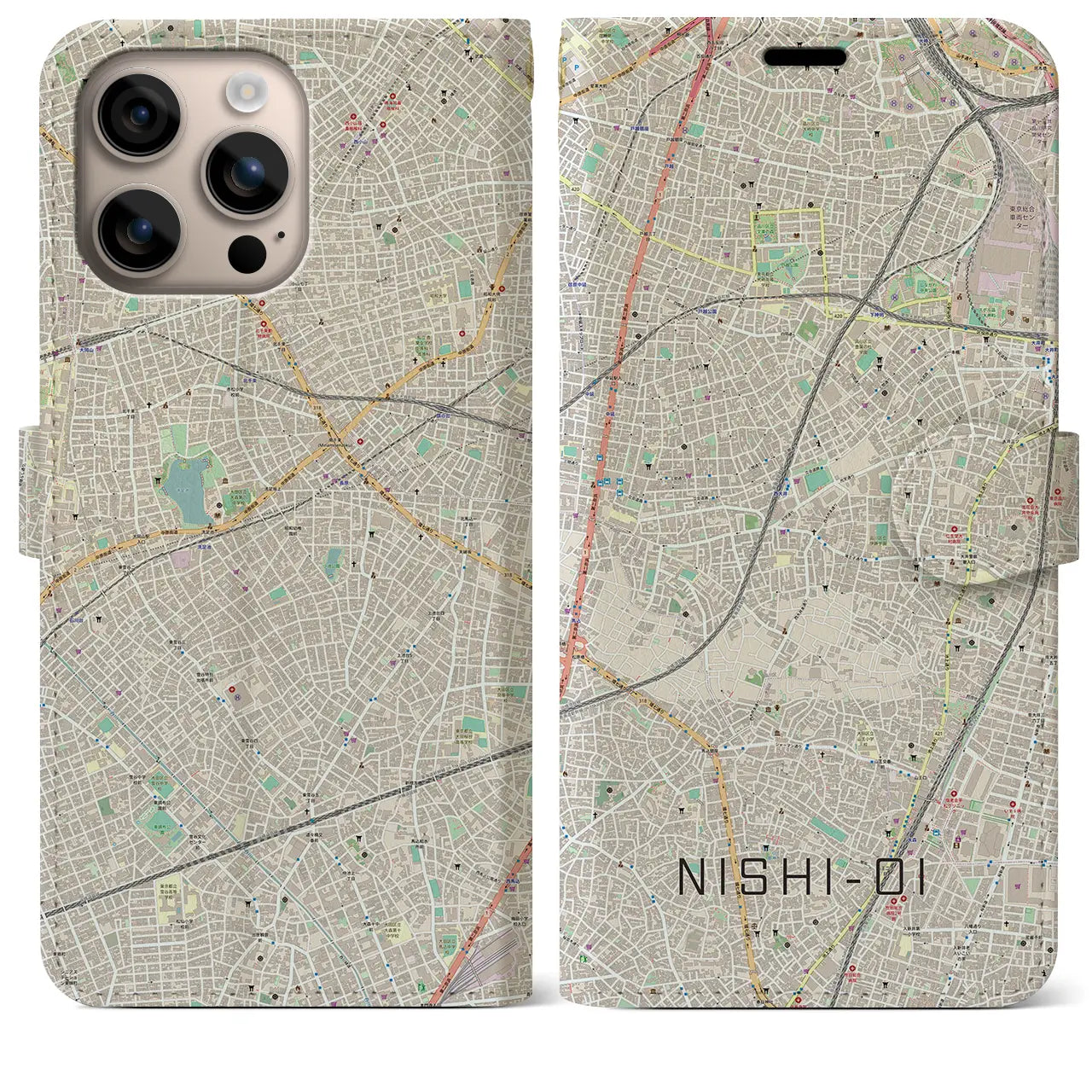 【西大井(東京都)】地図柄iPhoneケース(手帳タイプ)ナチュラル・iPhone 16 Plus 用