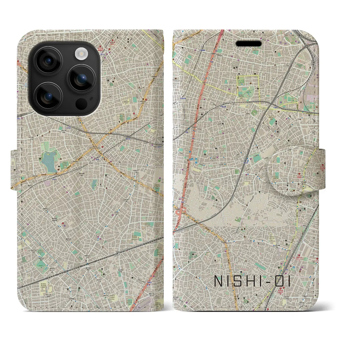 【西大井(東京都)】地図柄iPhoneケース(手帳タイプ)ナチュラル・iPhone 16 用