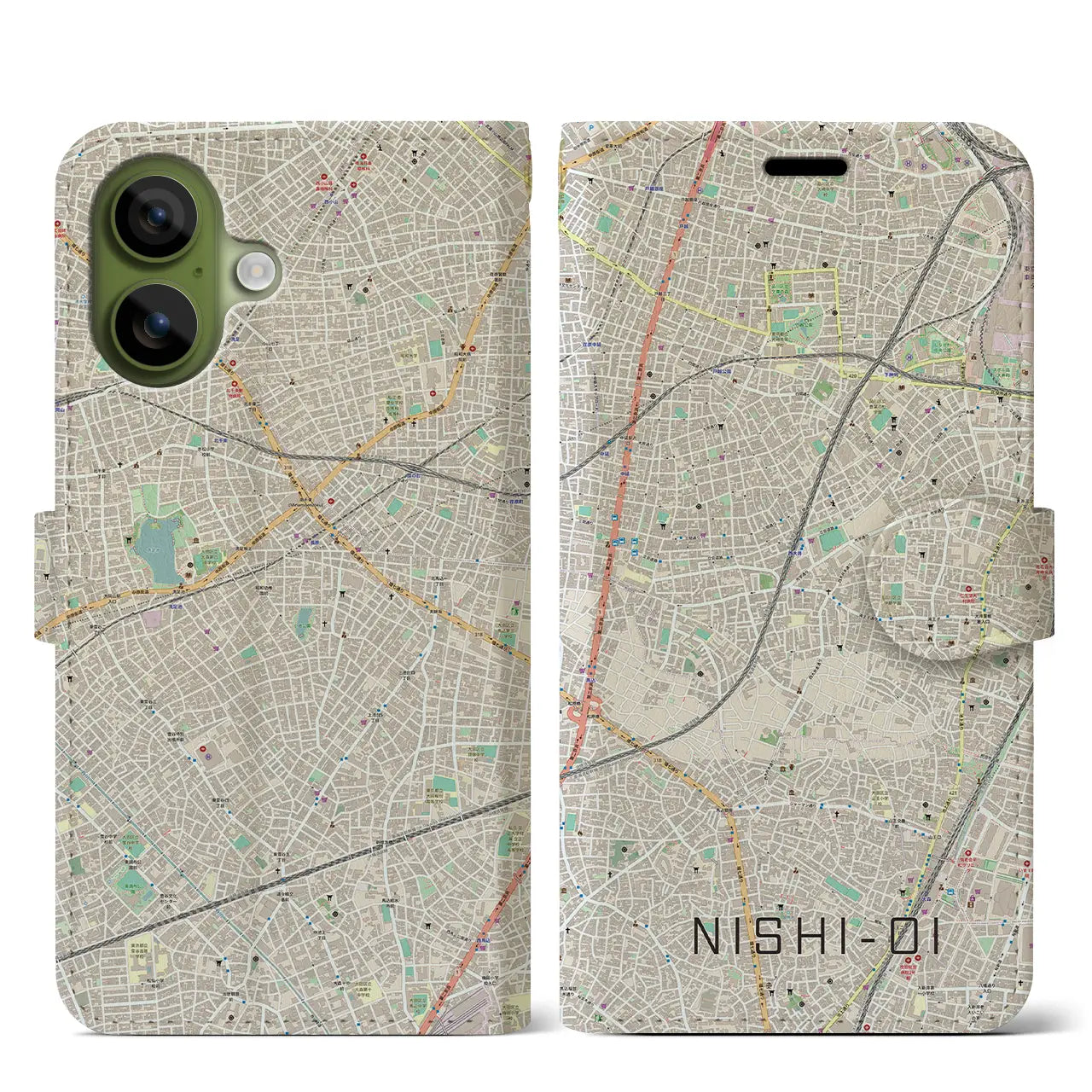 【西大井(東京都)】地図柄iPhoneケース(手帳タイプ)ナチュラル・iPhone 17 Pro Max 用