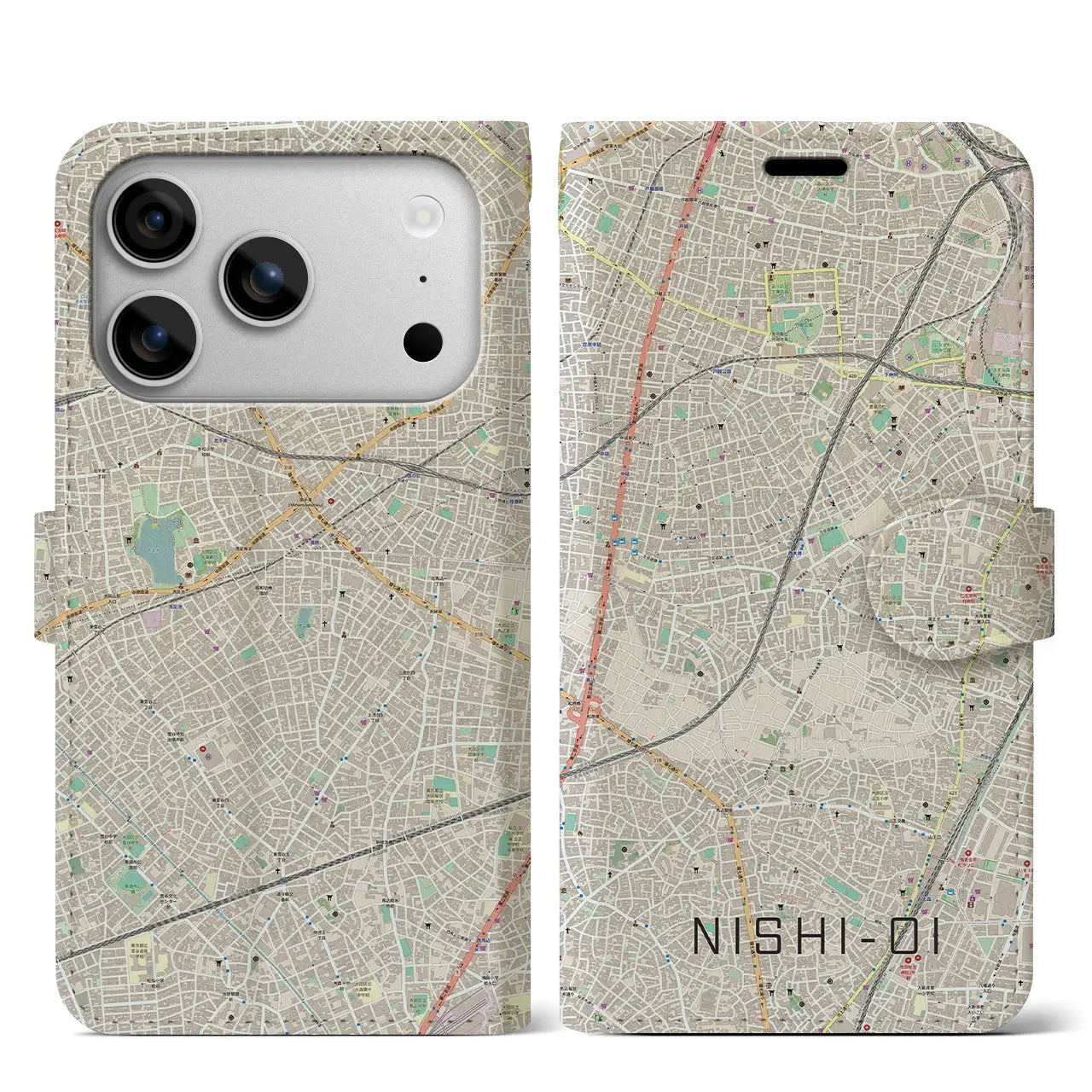 【西大井(東京都)】地図柄iPhoneケース(手帳タイプ)