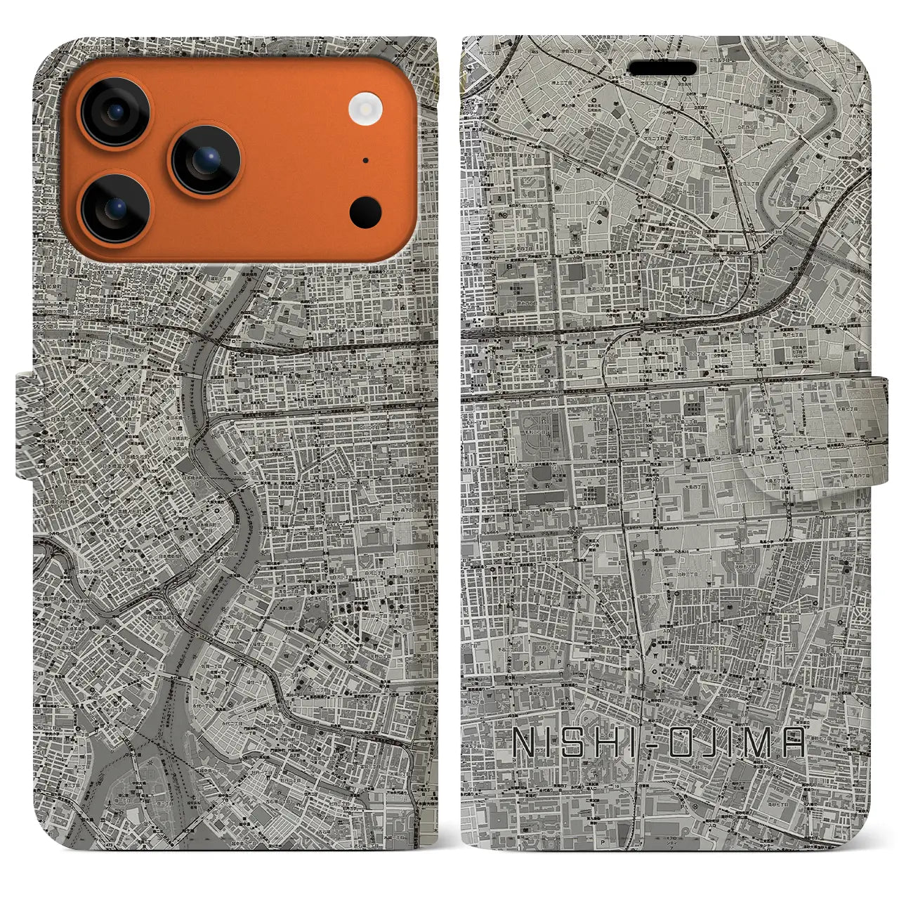 【西大島(東京都)】地図柄iPhoneケース(手帳タイプ)