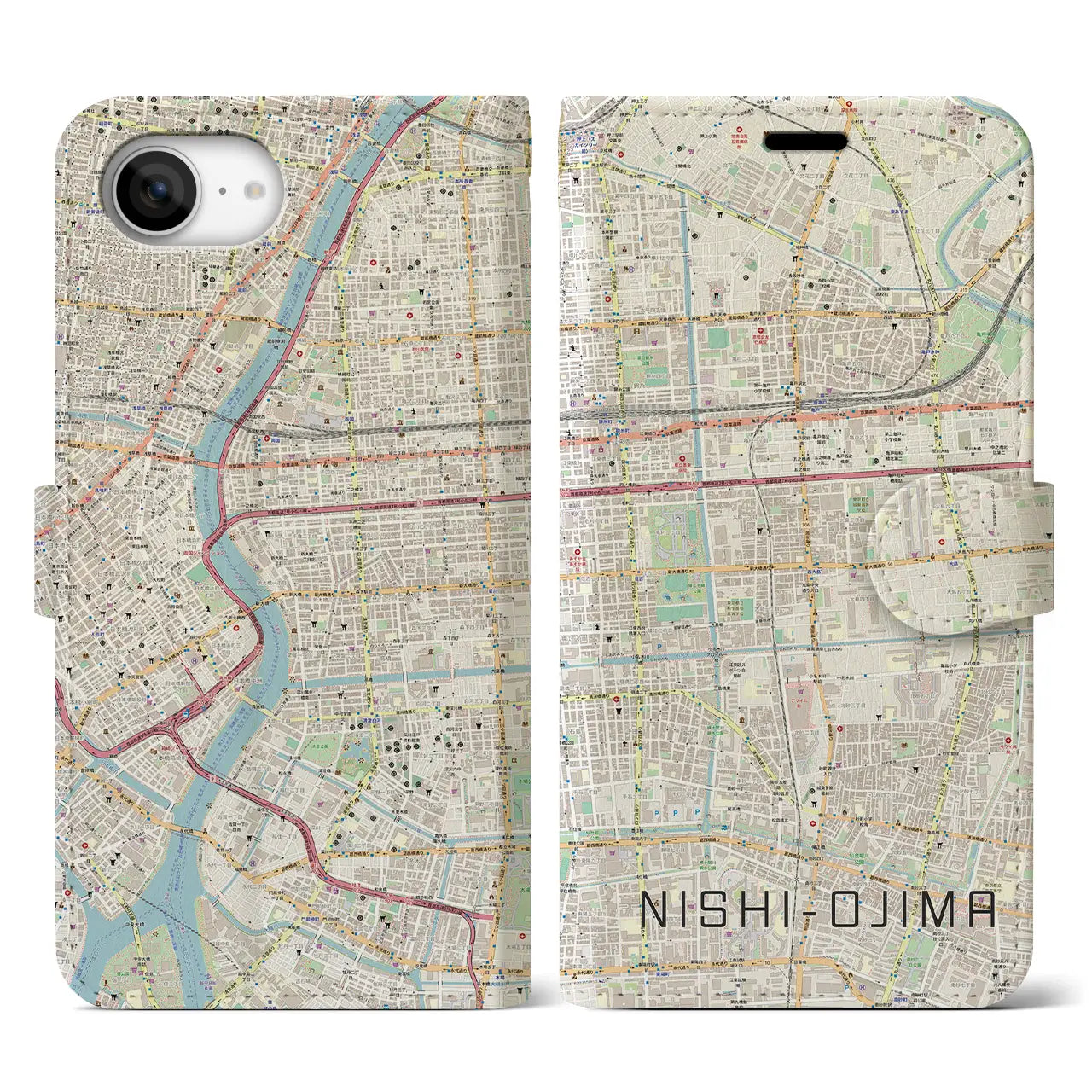 【西大島(東京都)】地図柄iPhoneケース(手帳タイプ)