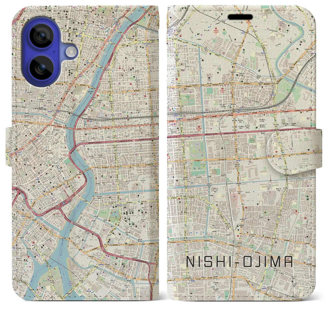 【西大島(東京都)】地図柄iPhoneケース(手帳タイプ)ナチュラル・iPhone 16 Pro Max 用