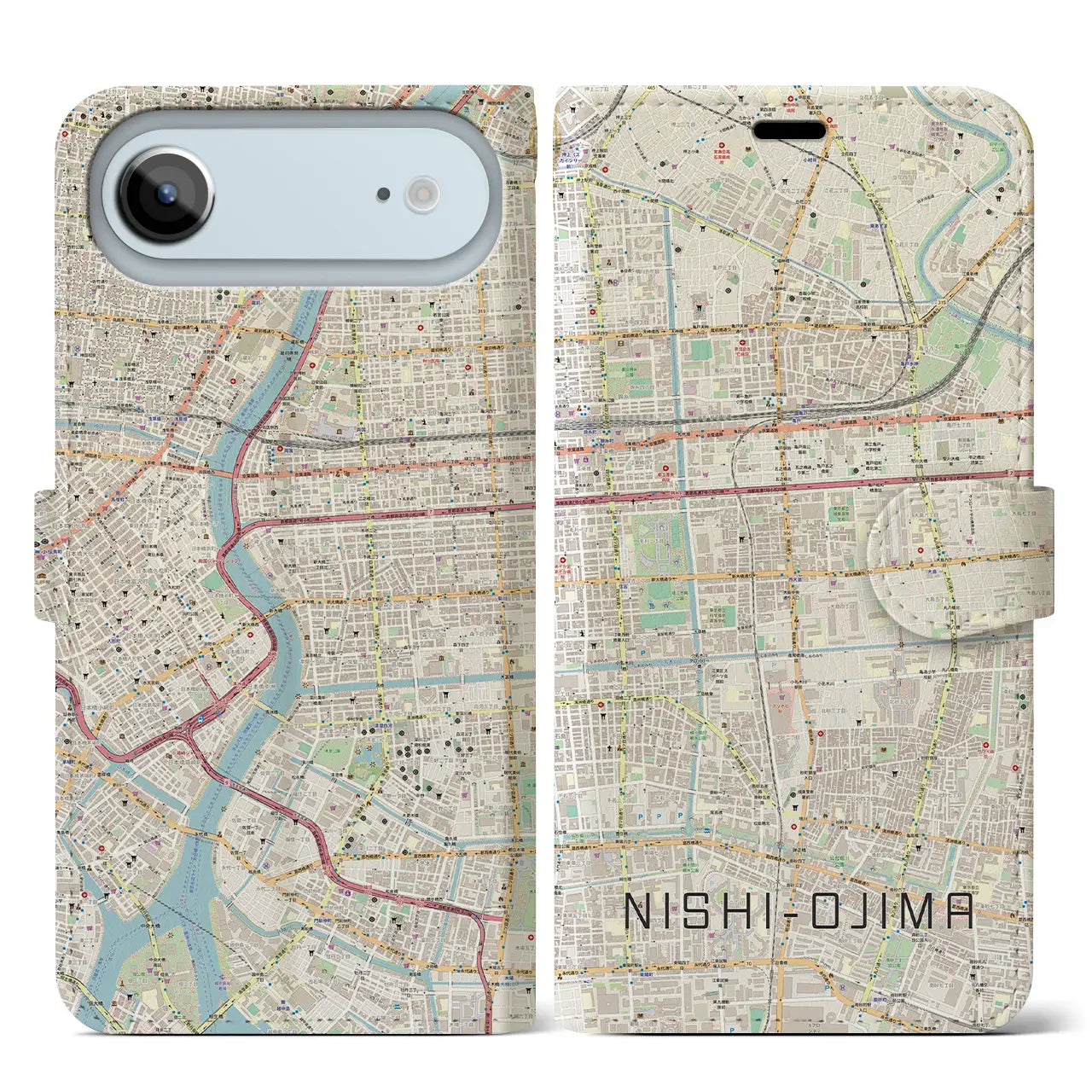 【西大島(東京都)】地図柄iPhoneケース(手帳タイプ)
