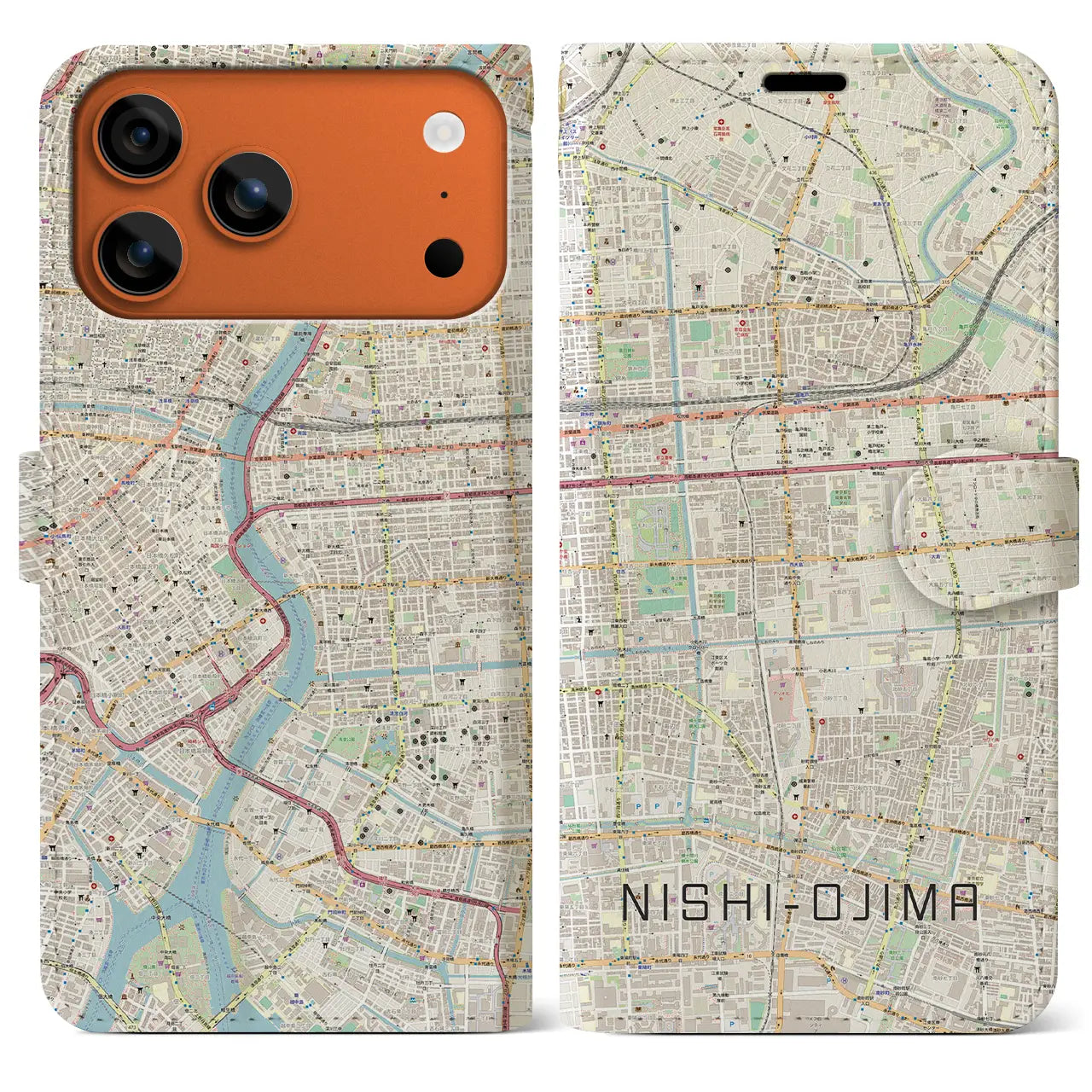 【西大島(東京都)】地図柄iPhoneケース(手帳タイプ)