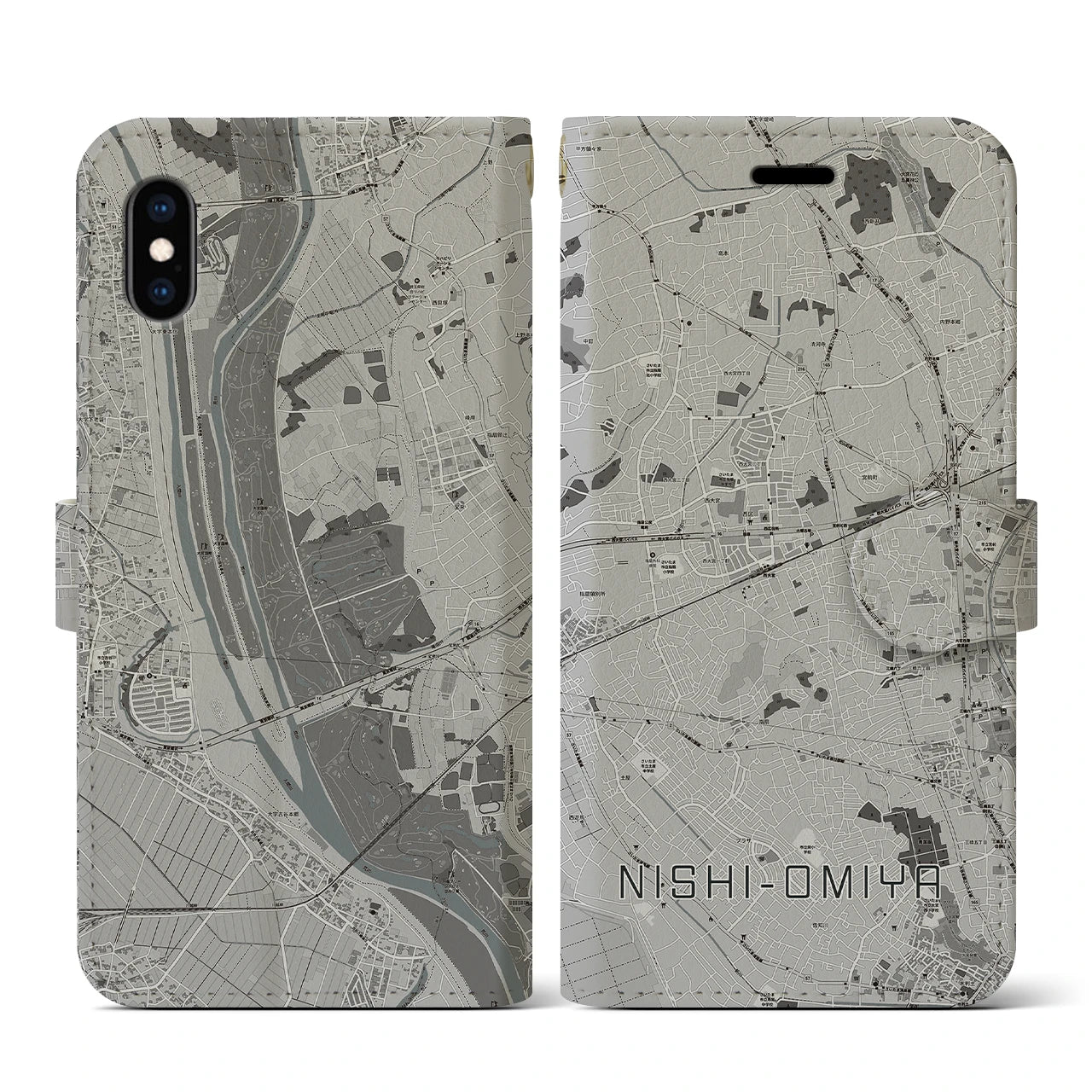 【西大宮(埼玉県)】地図柄iPhoneケース(手帳タイプ)モノトーン・iPhone XS / X 用