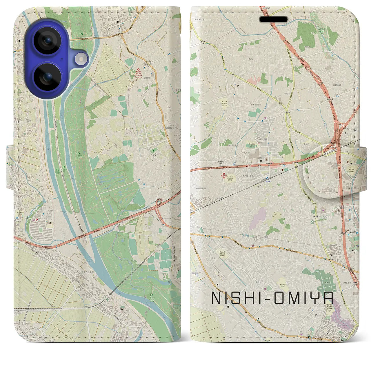 【西大宮(埼玉県)】地図柄iPhoneケース(手帳タイプ)ナチュラル・iPhone 16 Pro Max 用