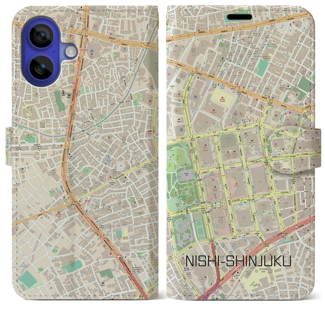 【西新宿(東京都)】地図柄iPhoneケース(手帳タイプ)ナチュラル・iPhone 16 Pro Max 用