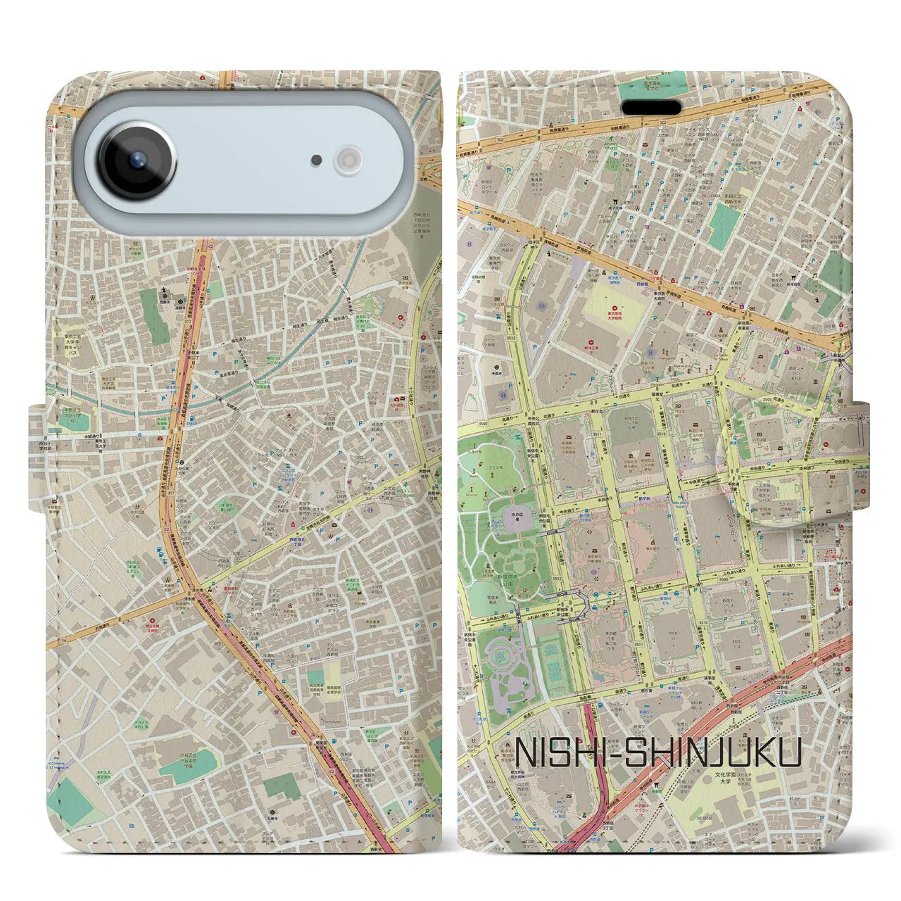 【西新宿(東京都)】地図柄iPhoneケース(手帳タイプ)ナチュラル・iPhone 17 Pro Max 用