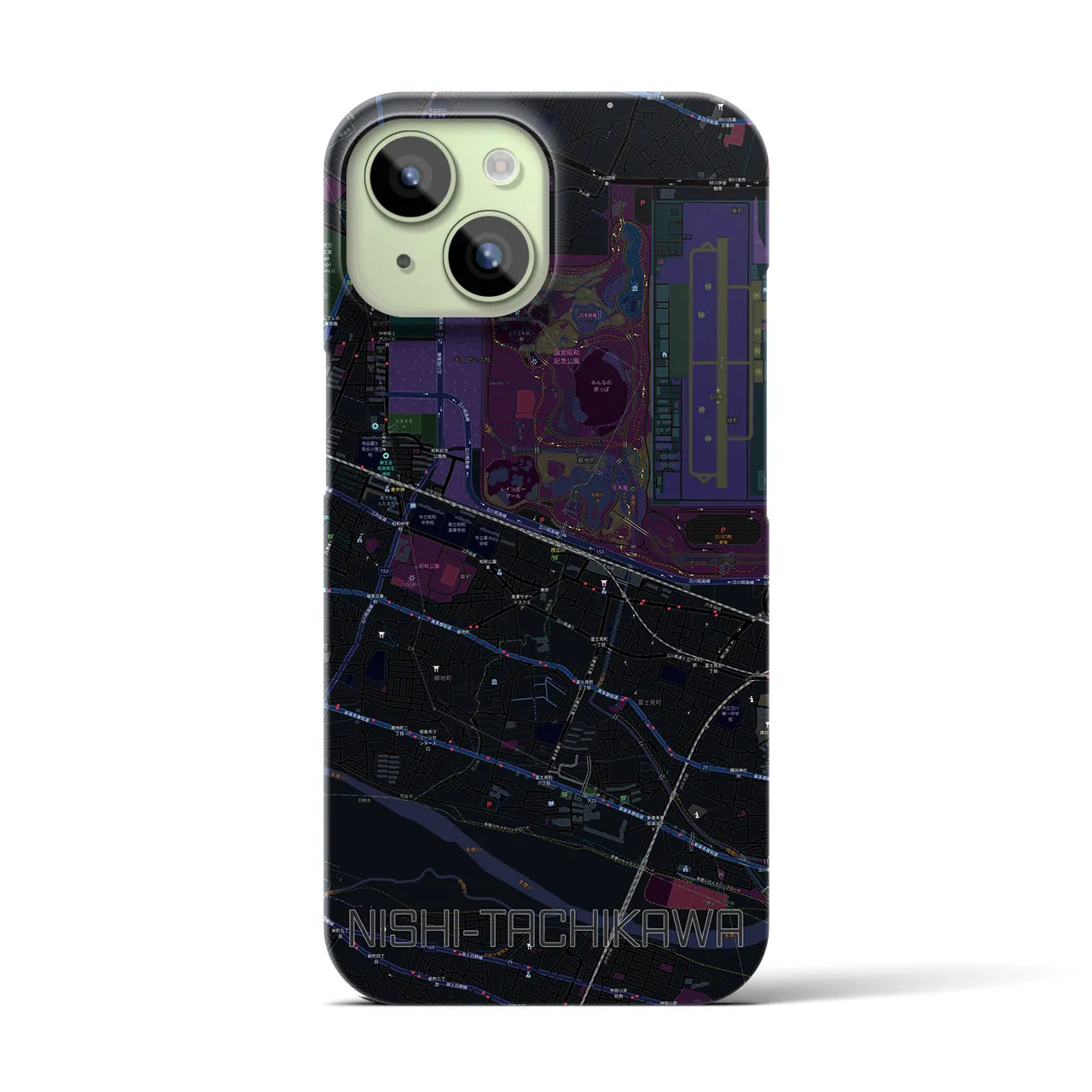 【西立川(東京都)】地図柄iPhoneケース(バックカバータイプ)