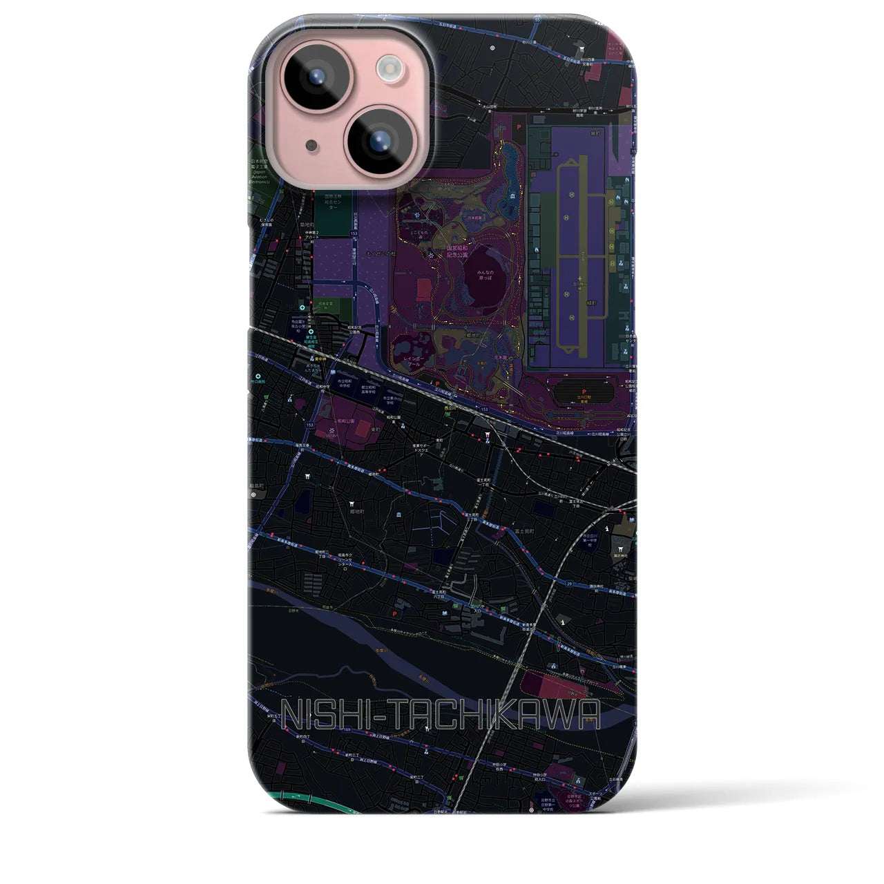 【西立川(東京都)】地図柄iPhoneケース(バックカバータイプ)