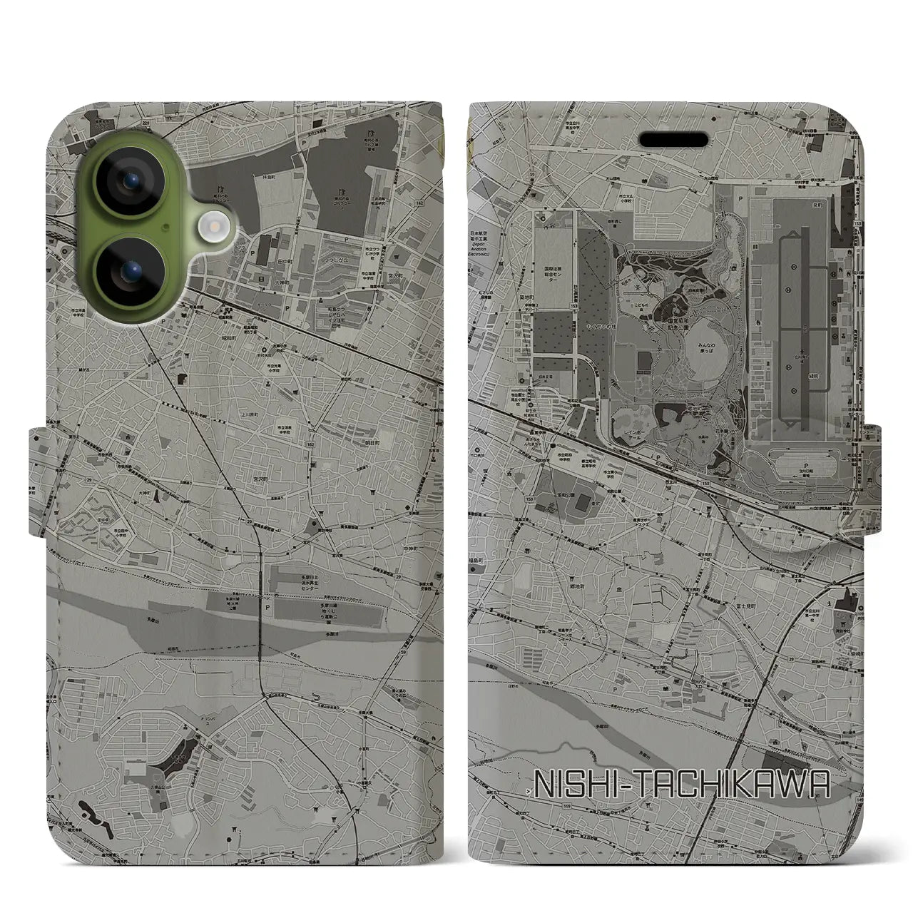 【西立川(東京都)】地図柄iPhoneケース(手帳タイプ)